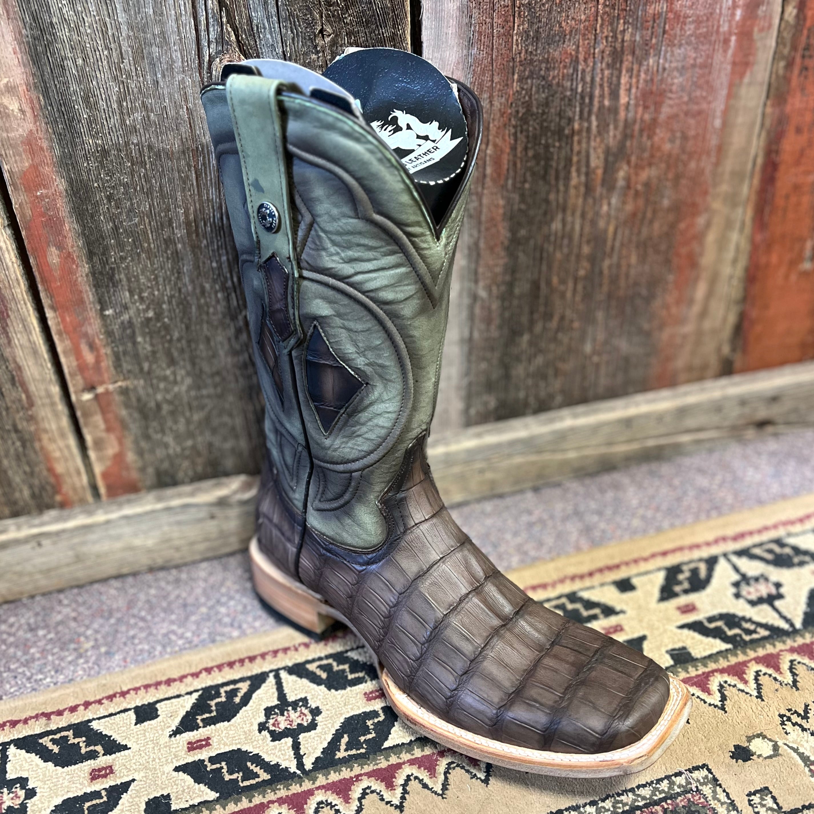 Tanner Mark Men's Caiman Salvaje Matte Square Toe Boots Green