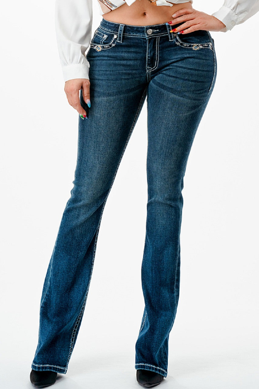 GRACE IN LA BUTTERFLY FLORAL STUDS EMBROIDERY HIGH WAIST FLARE