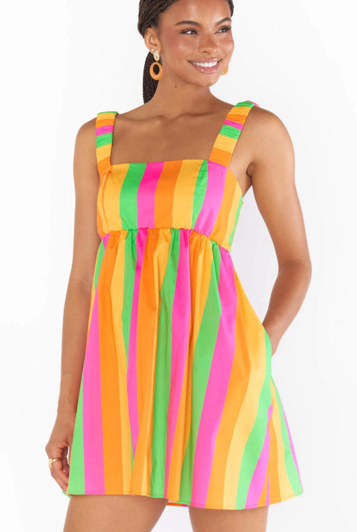 Show Me Your Mumu Fling Mini Dress in Colorful Stripe