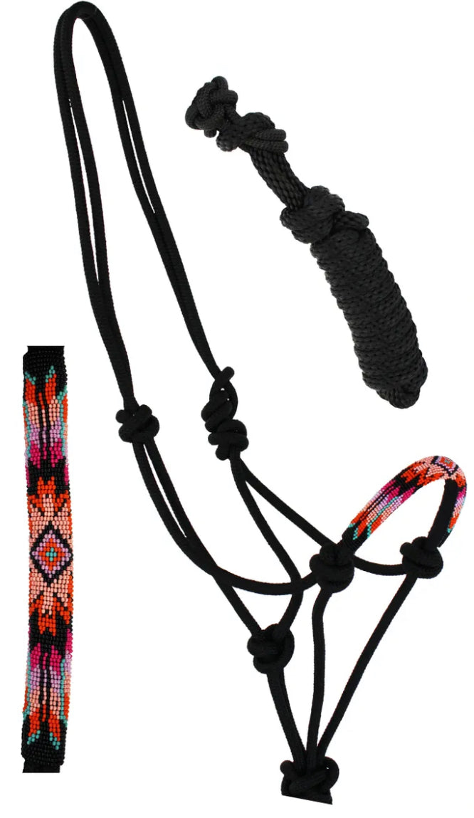 Nylon Rope Halter Beaded Nose w/ Lead