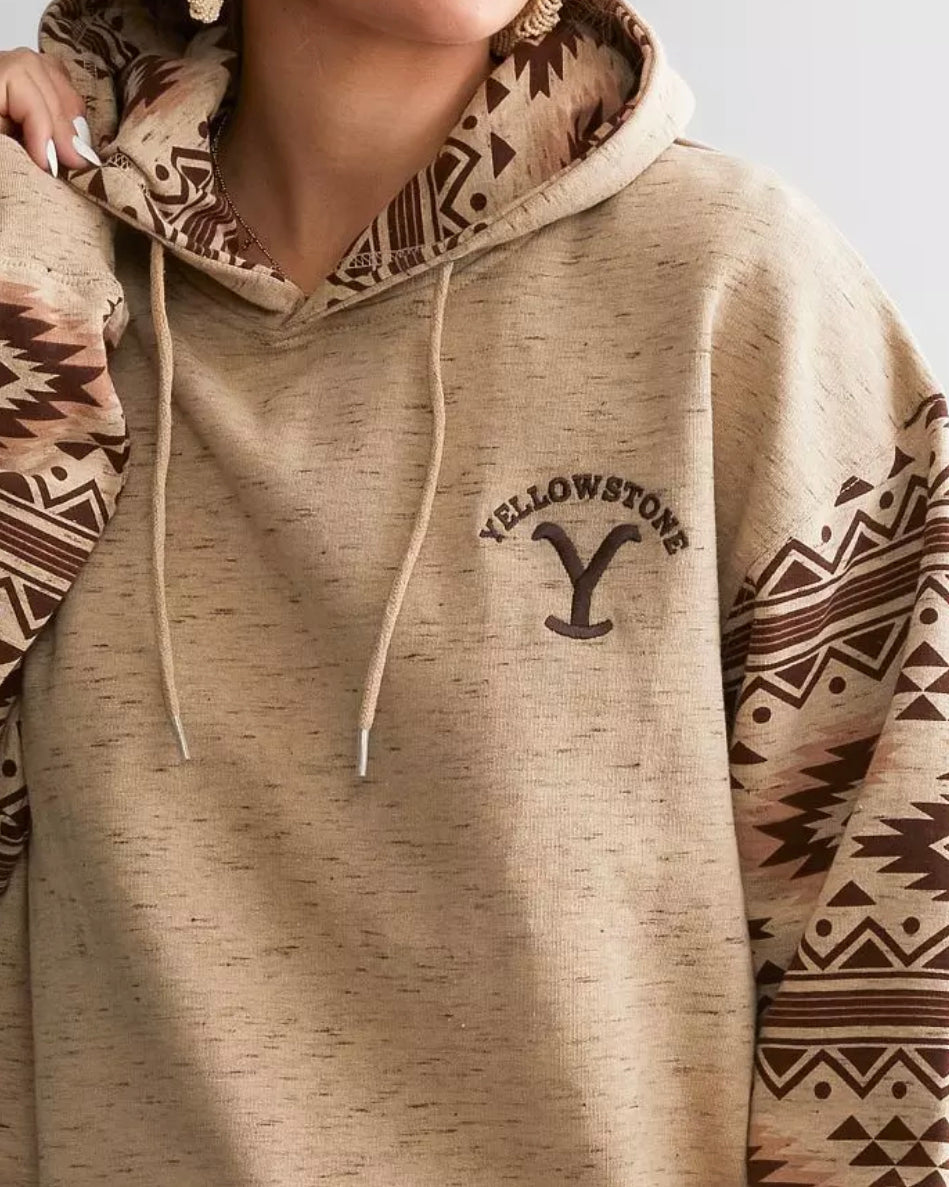 Yellowstone Tan Aztec Print Hooded Sweatshirt