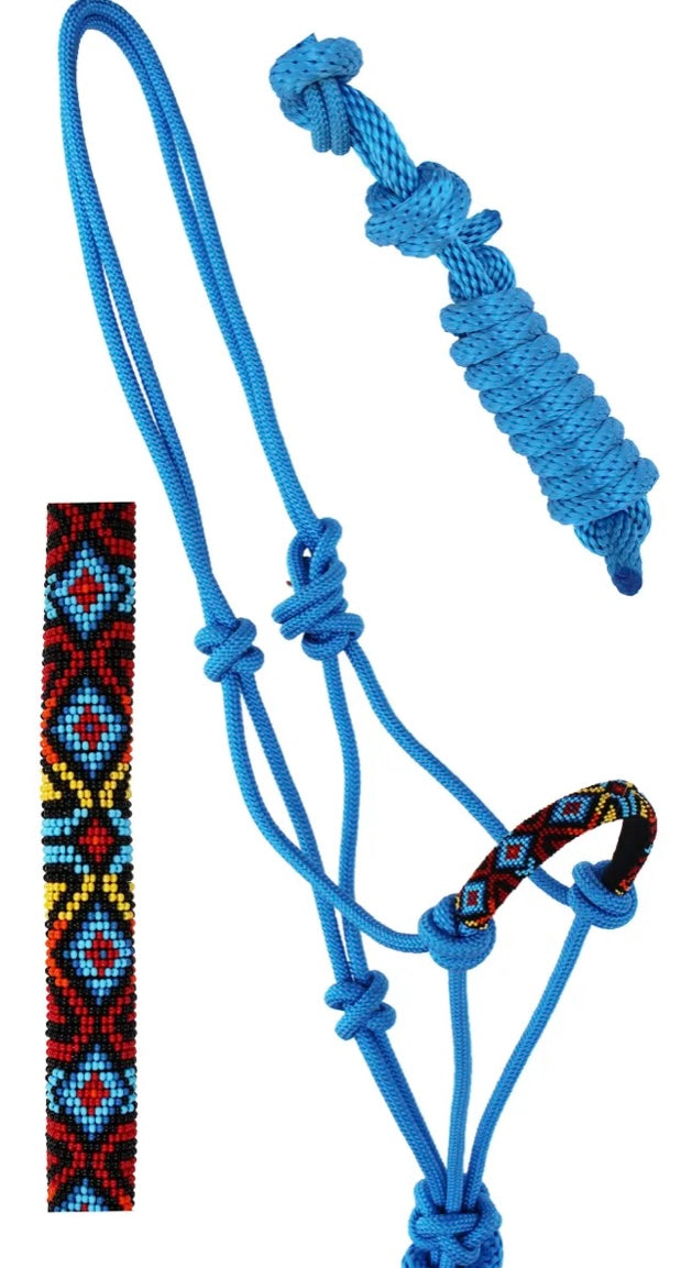 Nylon Rope Halter Beaded Nose w/ Lead
