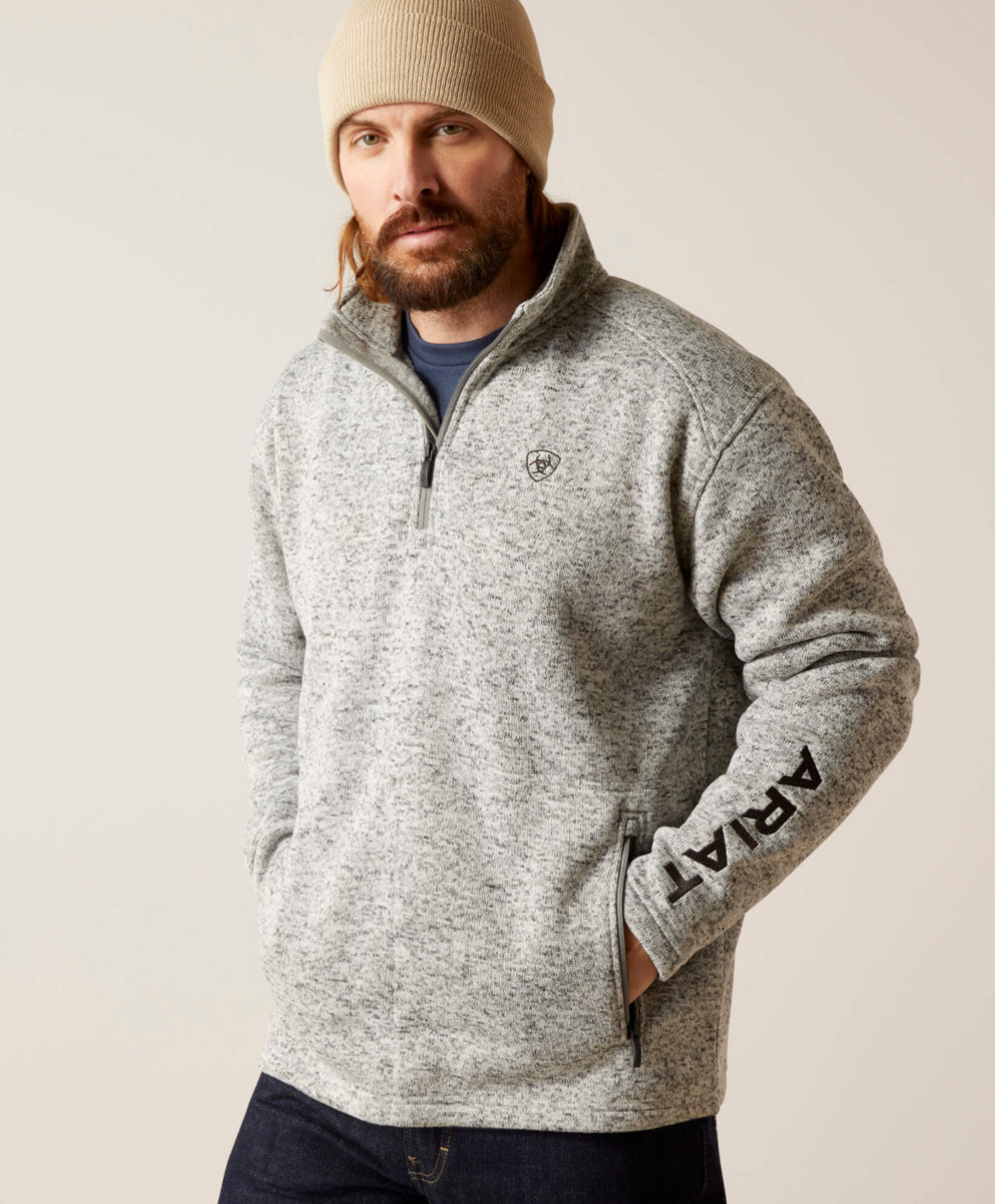 Ariat Caldwell Logo 1/4 Zip Sweater in Nulla Heather