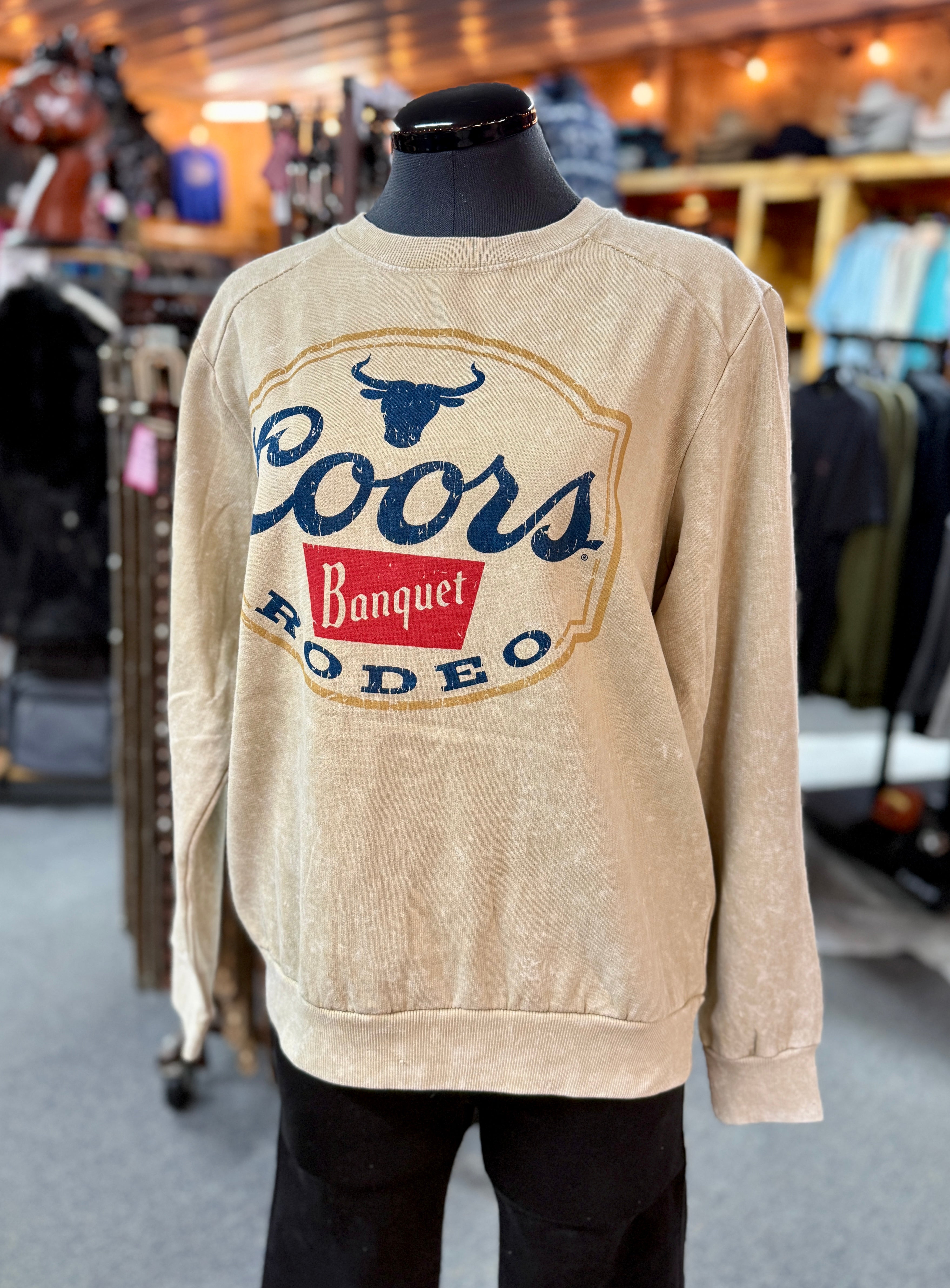 Coors Banquet Rodeo Cowboy Sweatshirt in Tan