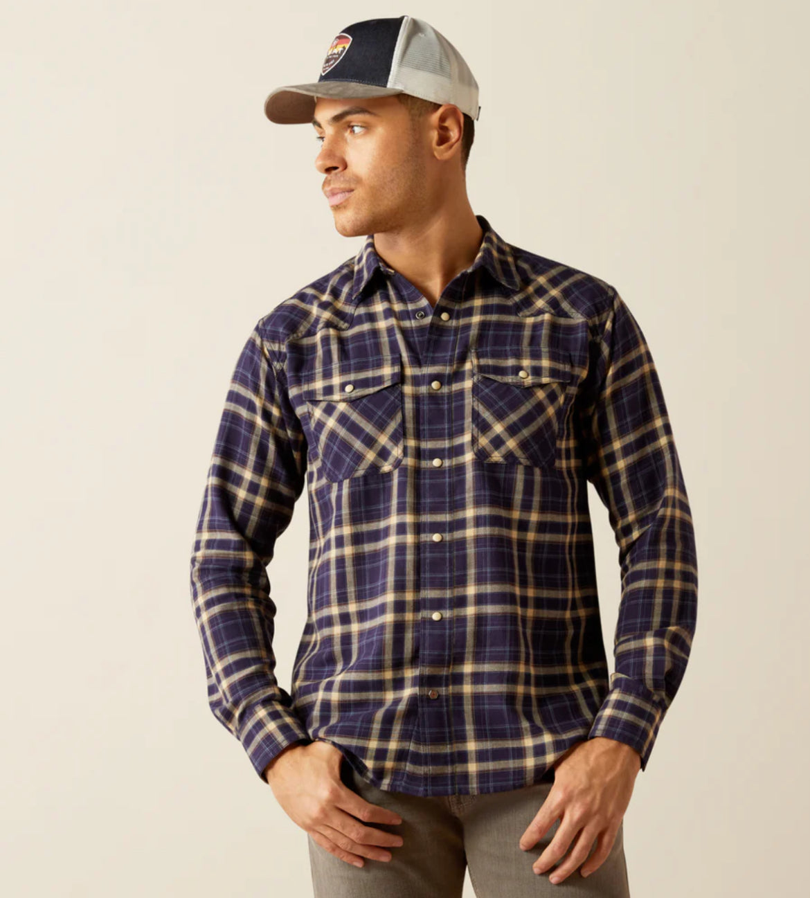 Men's Ariat Retro Hayes Snap Front Shirt in Dark Denim