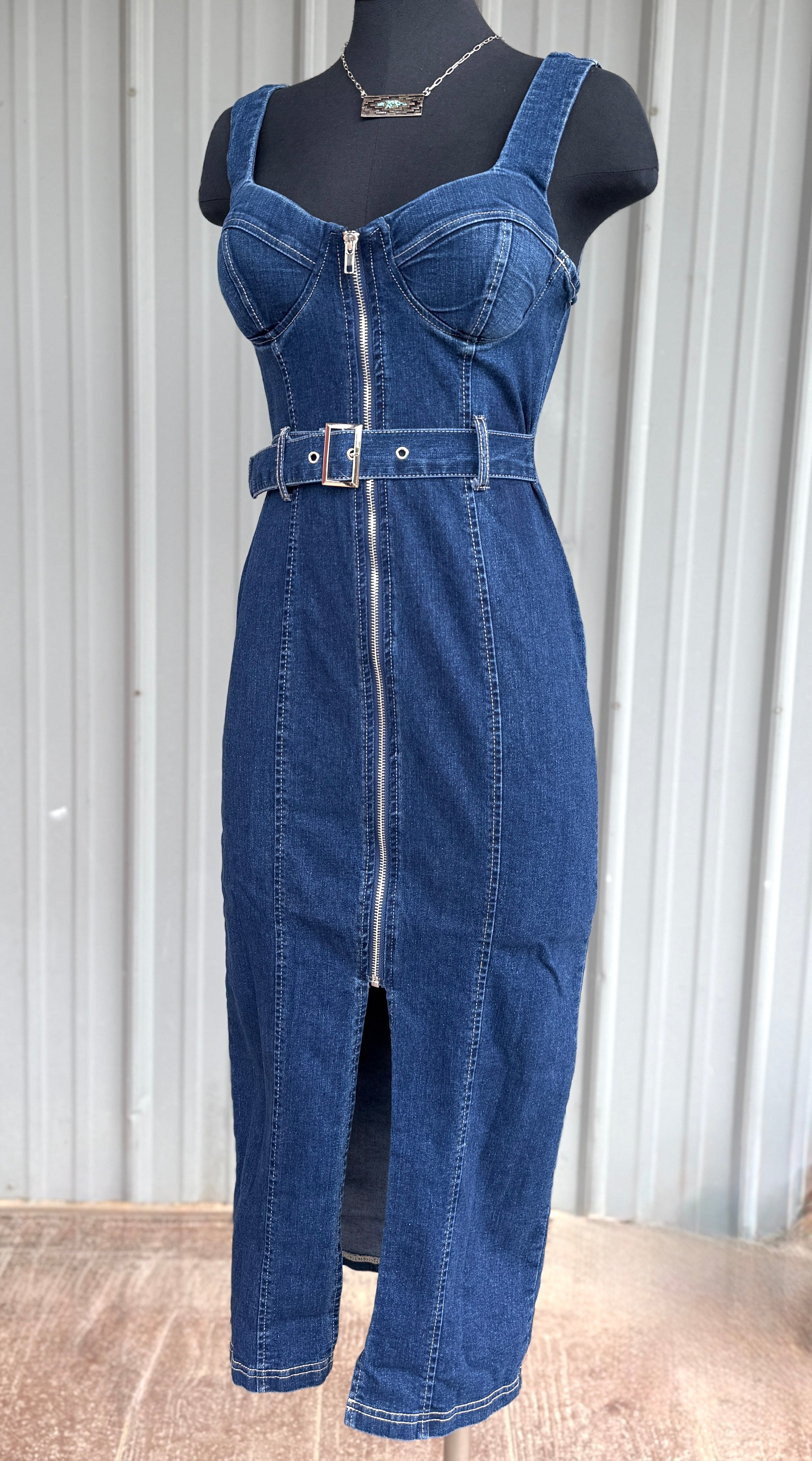 Denim Zip Up Belted Dress – RM Tack & Apparel