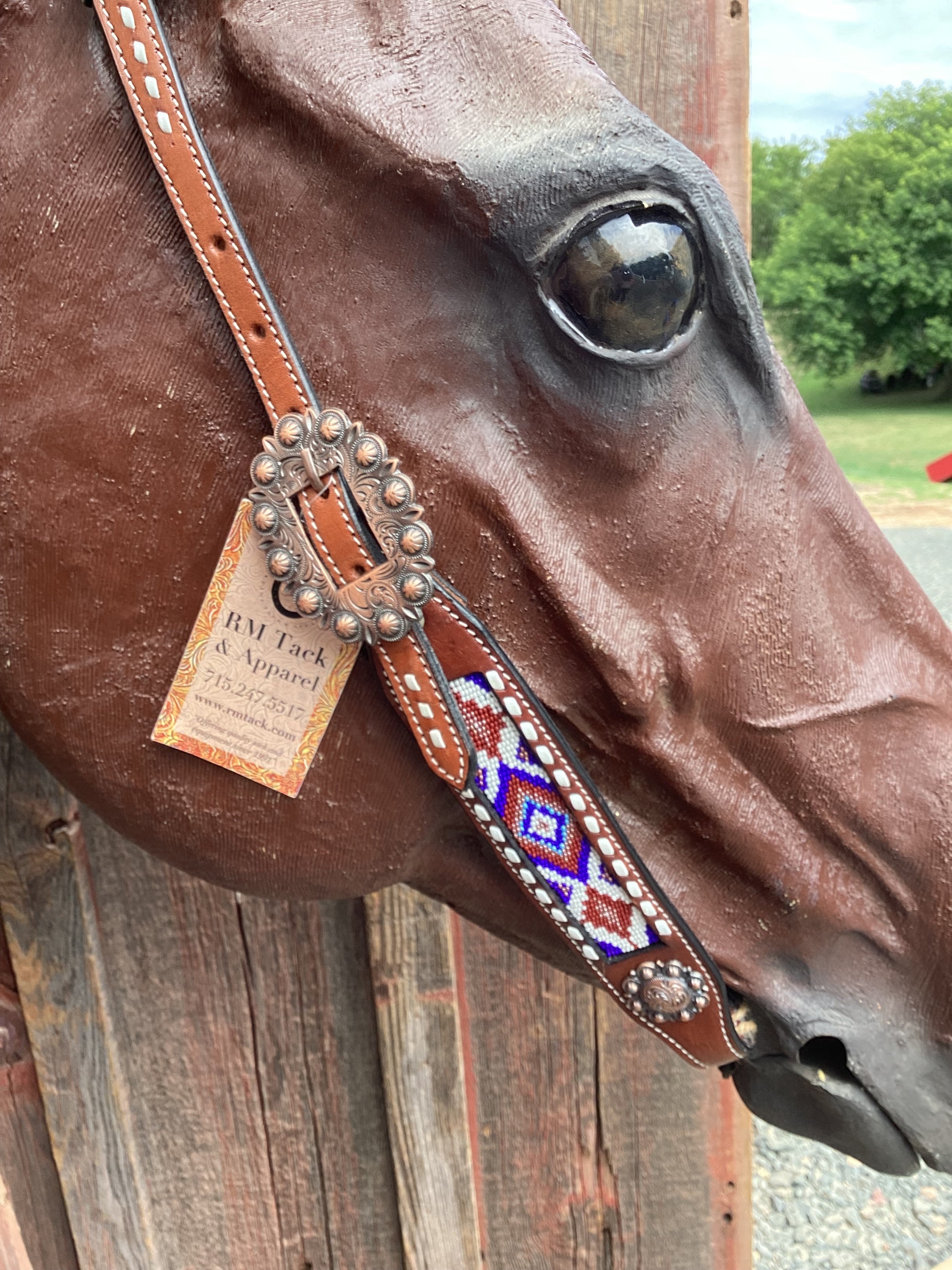 Medium Oil Single Ear Headstall with Beading