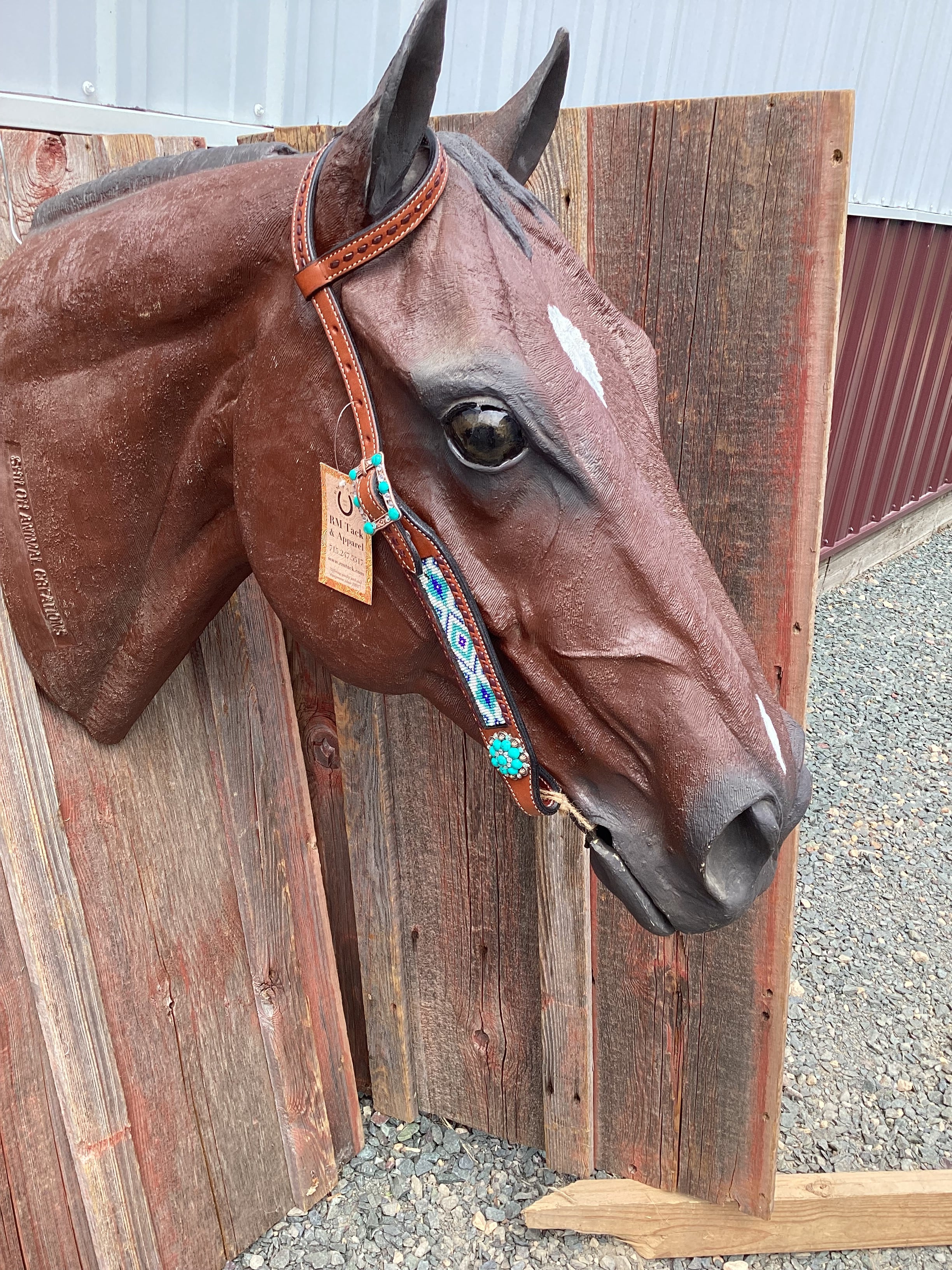 Medium Oil Single Ear Headstall with Turquoise Beading