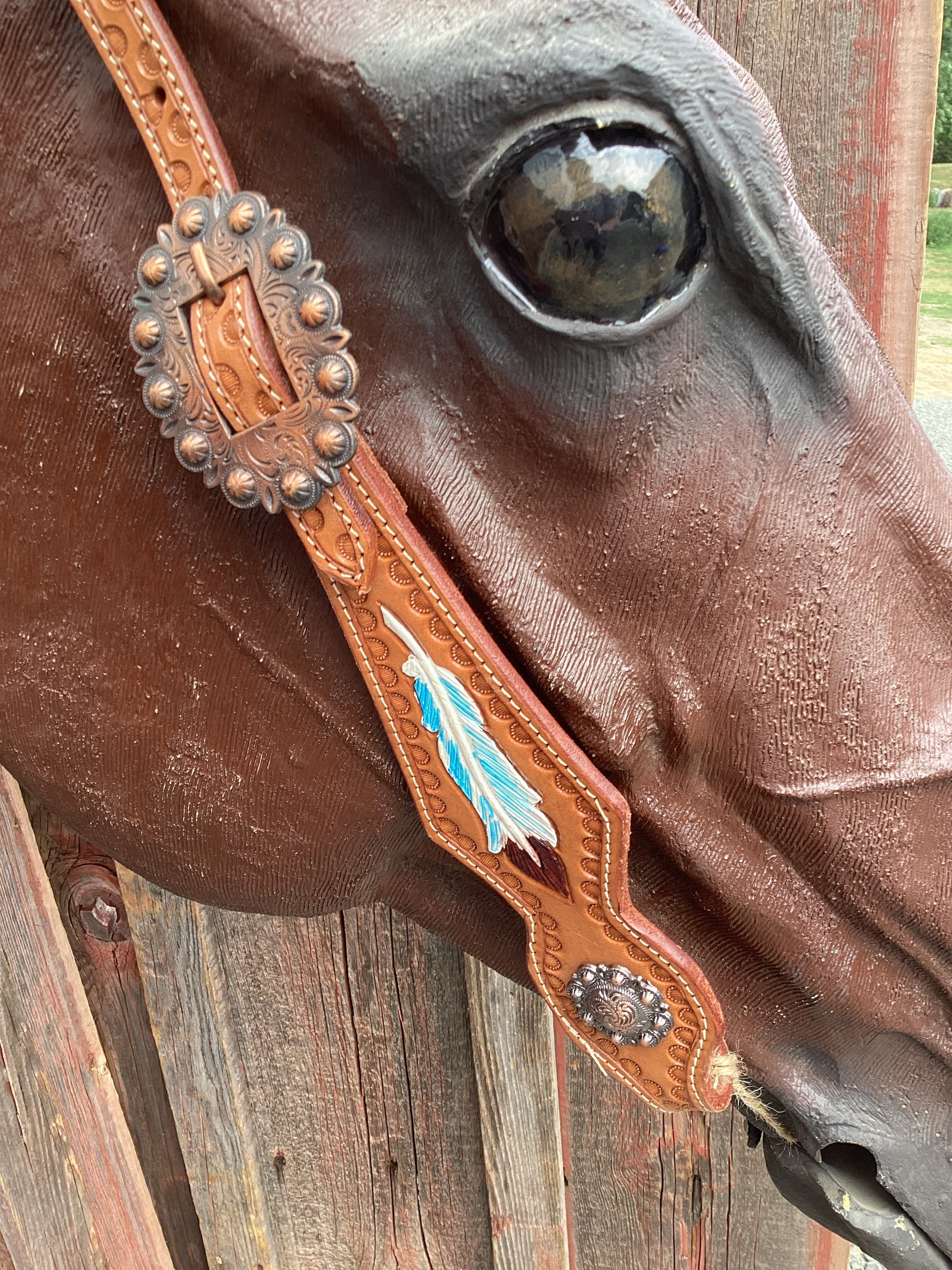 Light Oil Single Ear Painted Tooled Headstall