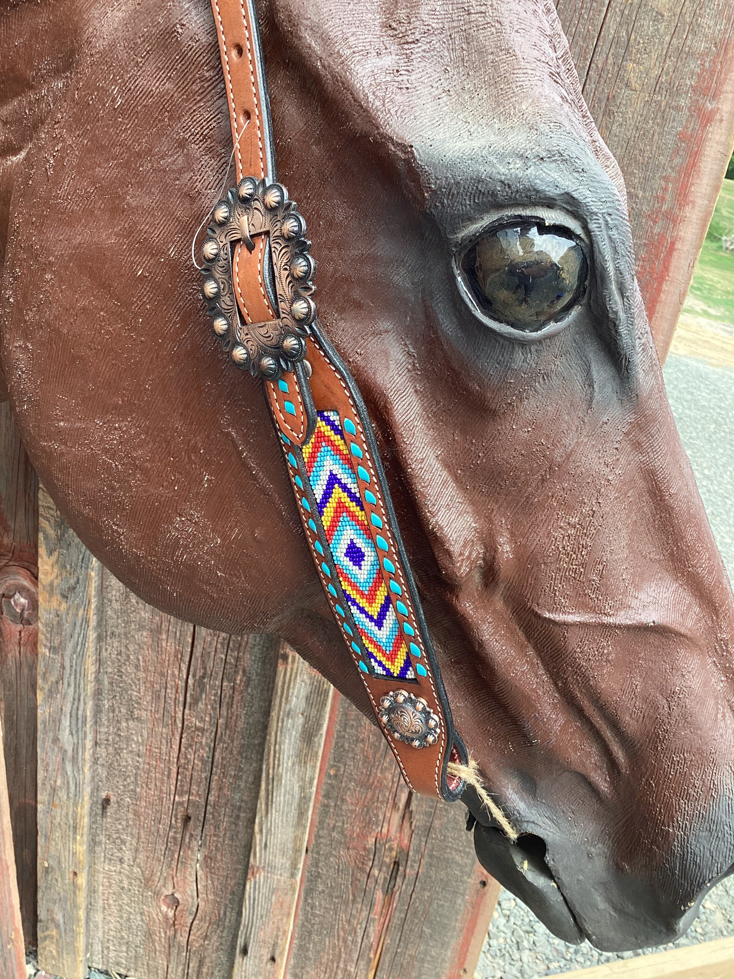 Medium Oil Single Ear Headstall with Beading