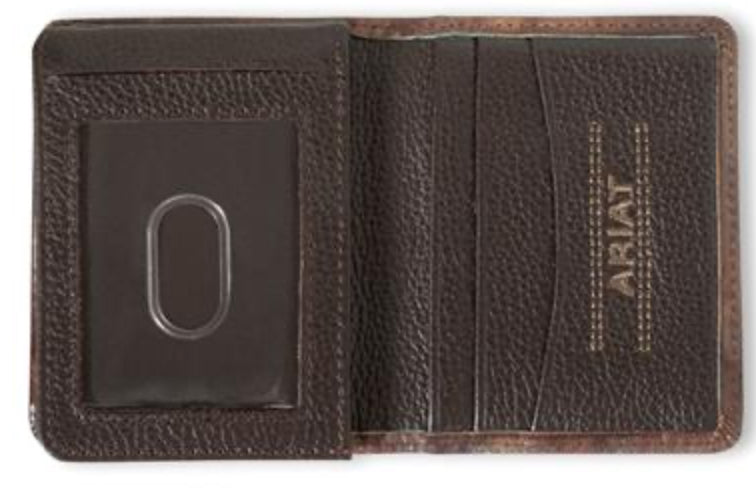 Ariat Western Men Wallet Bifold Leather Turquoise Outline Brown