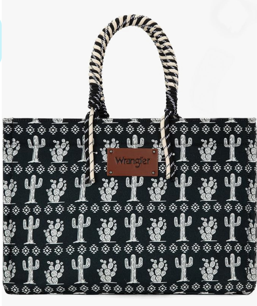 Wrangler Cactus Canvas Tote Black and white