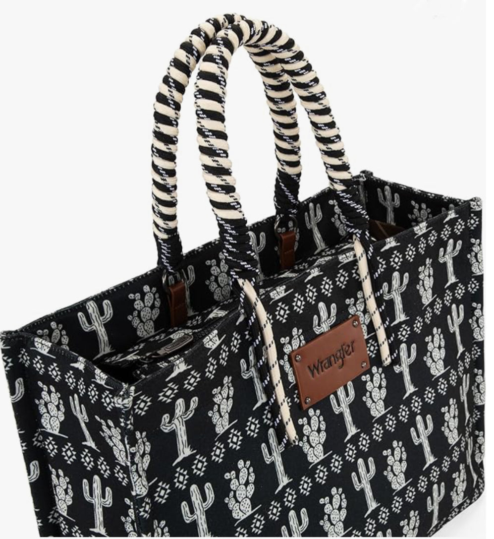 Wrangler Cactus Canvas Tote Black and white