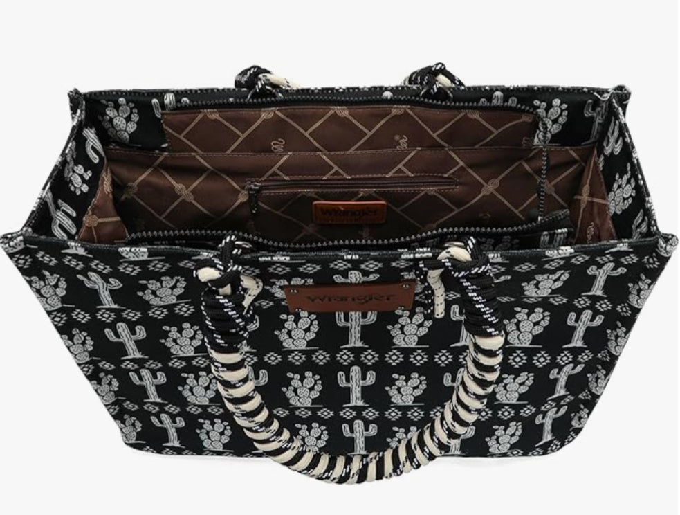 Wrangler Cactus Canvas Tote Black and white