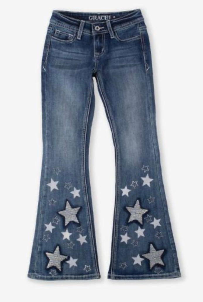 Grace in LA Girls Silver star Flare Jeans