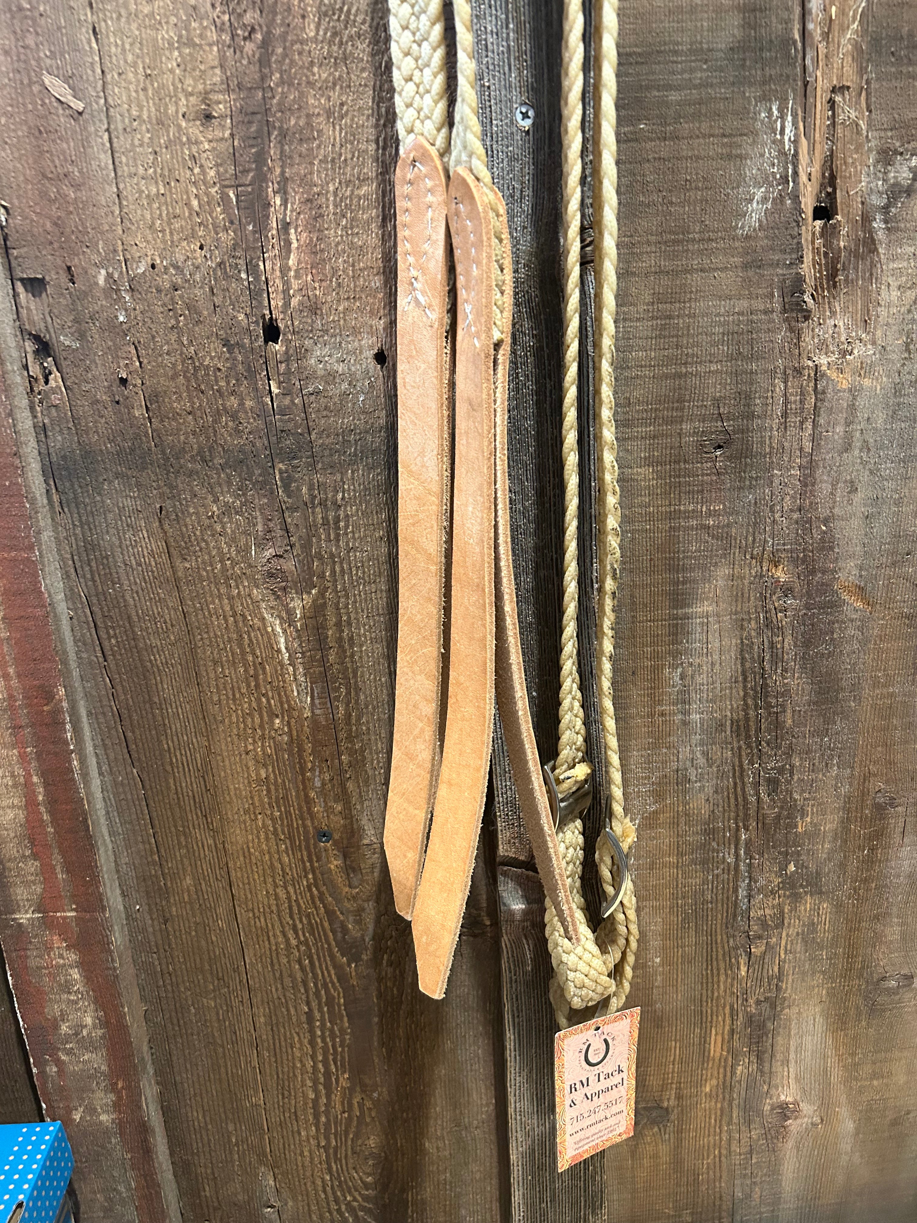 Waxed Cotton Braided Split Rein with leather Popper