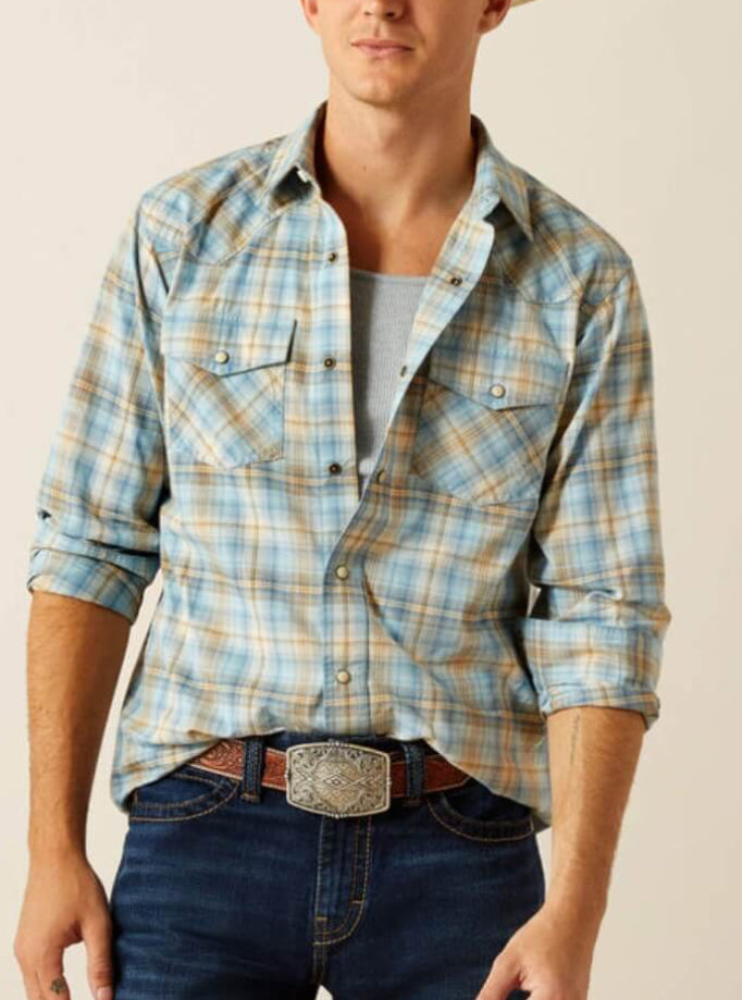 Ariat Mens Howe Retro Fit Shirt Light Blue