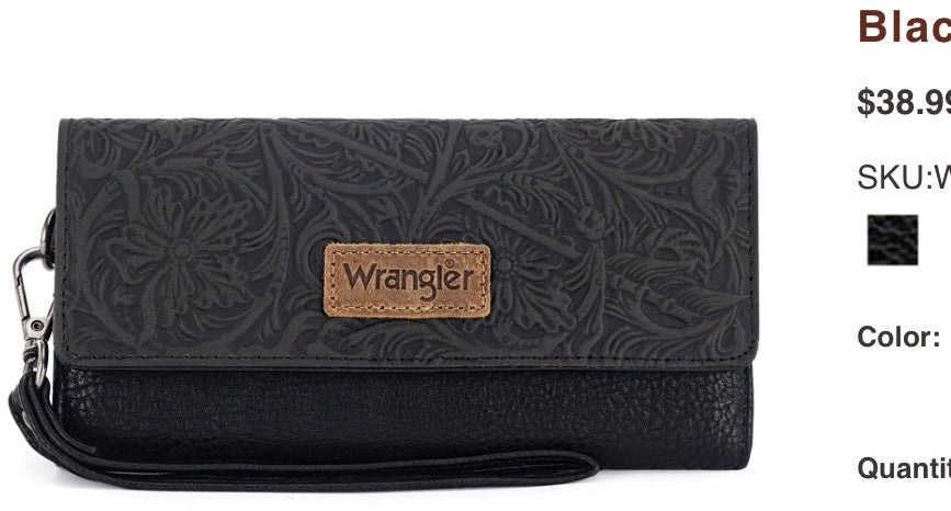Wrangler Western Floral Tooled Tri-fold RFID Wallet/Wristlet