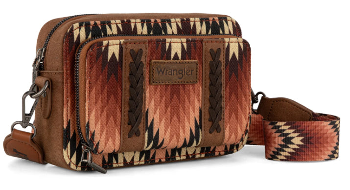 Wrangler Southwestern Pattern Dual Sided Print Crossbody Purse With Wallet Compartment