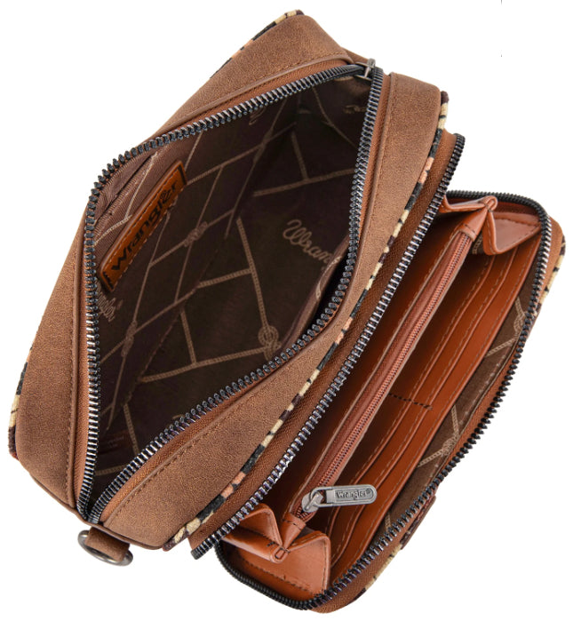 Wrangler Southwestern Pattern Dual Sided Print Crossbody Purse With Wallet Compartment