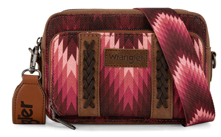 Wrangler Southwestern Pattern Dual Sided Print Crossbody Purse With Wallet Compartment