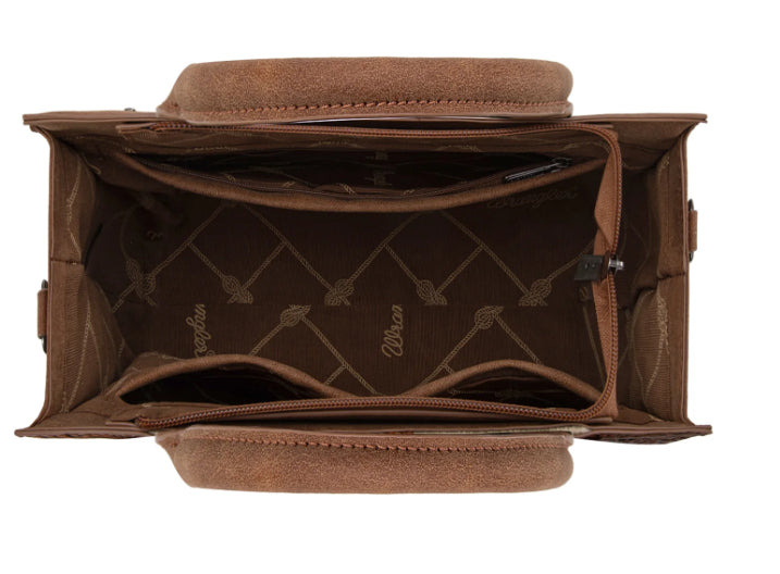 Wrangler Tooled Aztec Pattern Print Concealed Carry Tote/Crossbody -Brown