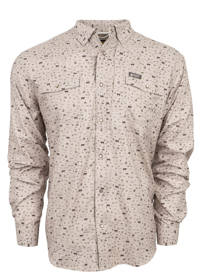 MEN'S StS LONG SLEEVE - KHAKI Cattle Print Shirt