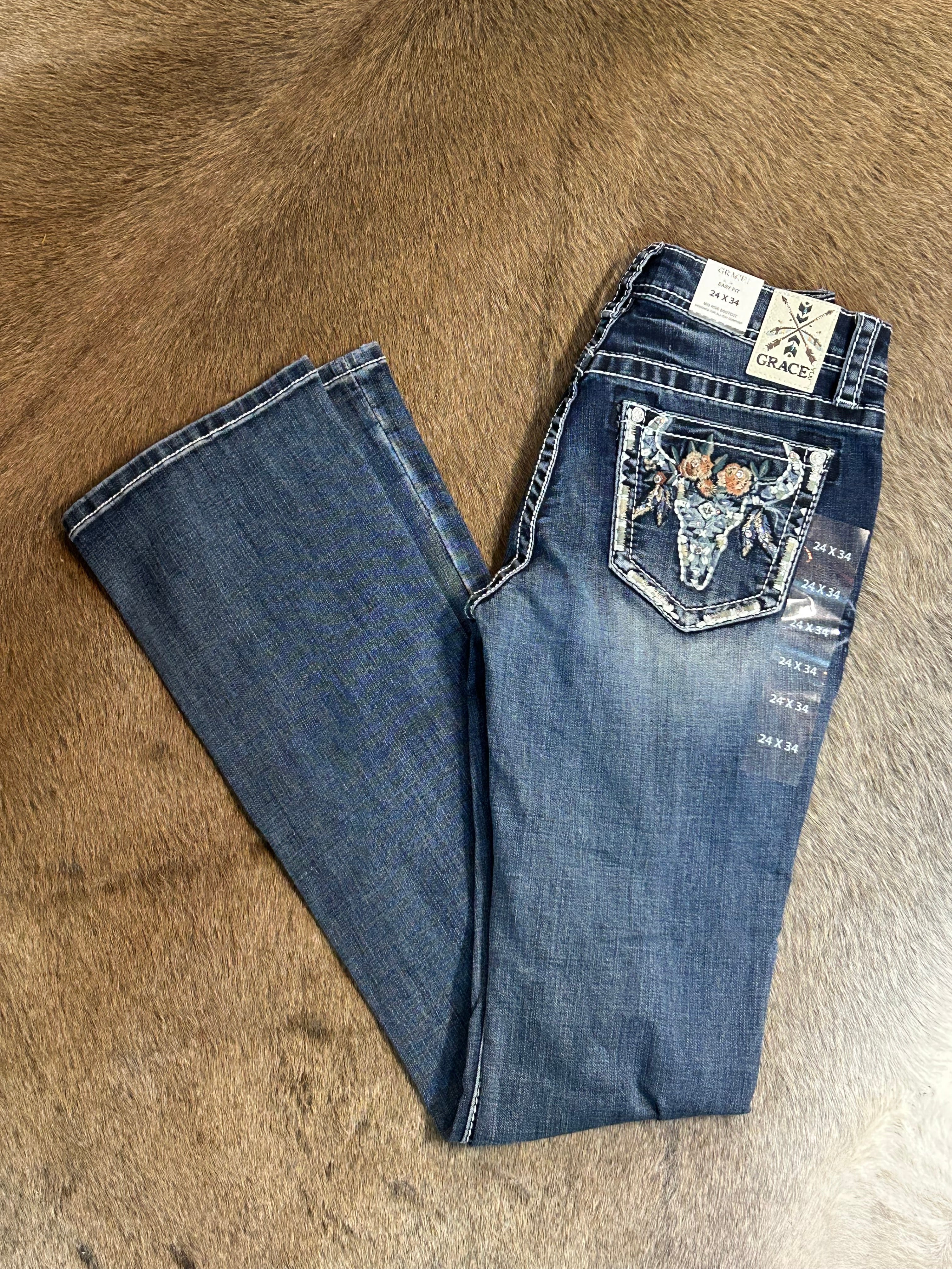 Women’s Grace in LA Embroidered Floral Longhorn Jeans