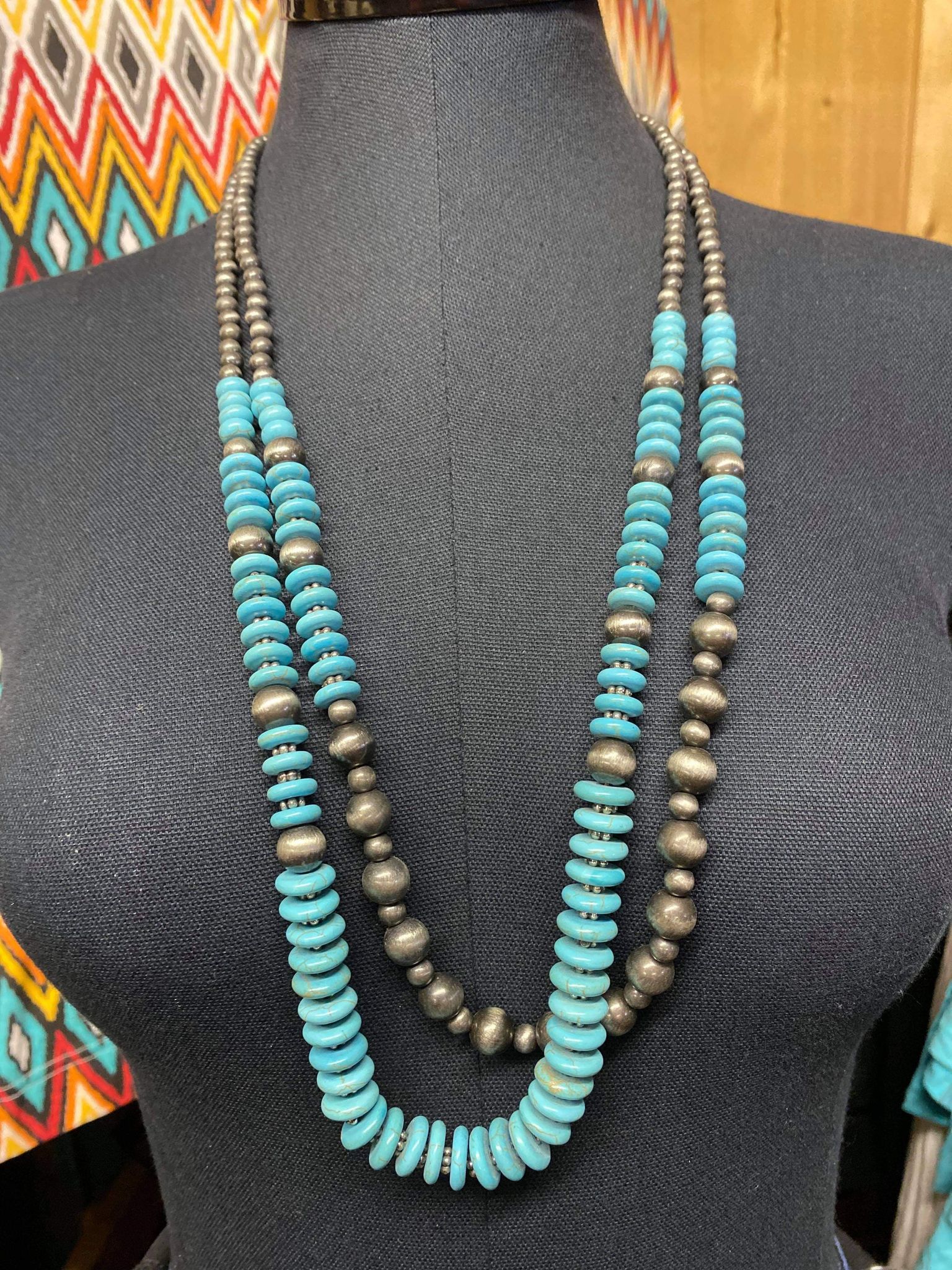 Silver & Turquoise Layered Beaded Necklace
