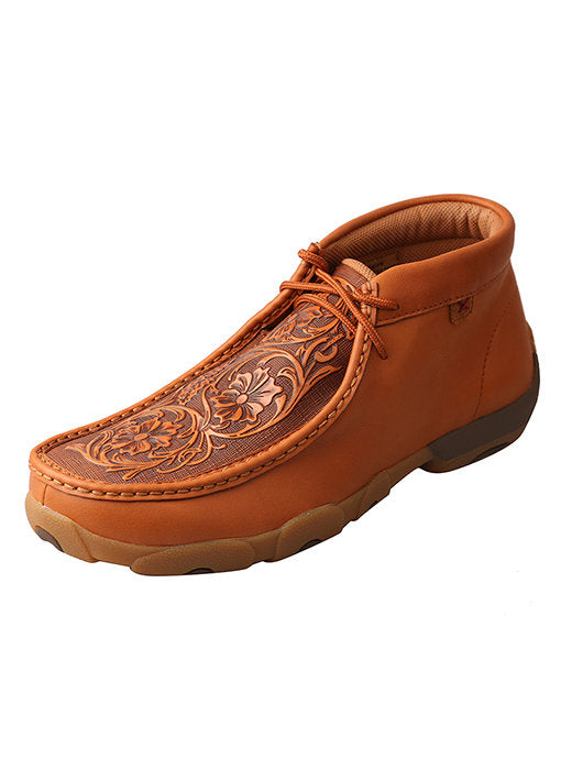 Twisted X Men's Tall Driving Moc Shoe Tan with Tooled Flowers - RM Tack & Apparel