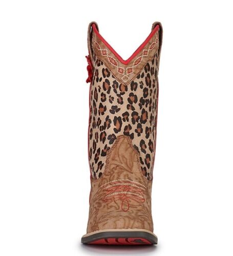 Twister Girls' Avery Tan Floral and Leopard Print Square Toe Western Boots