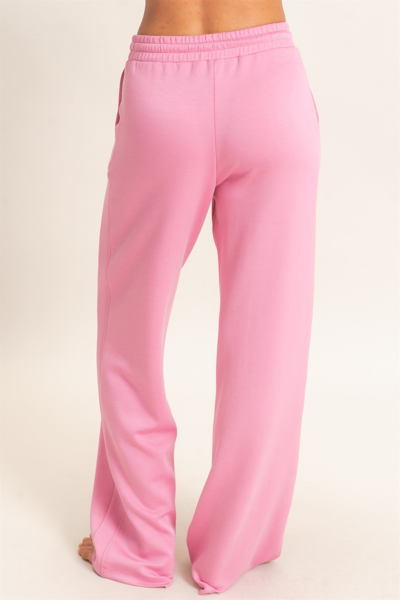 W Elastic Waist Striaght Leg Pant-Pink