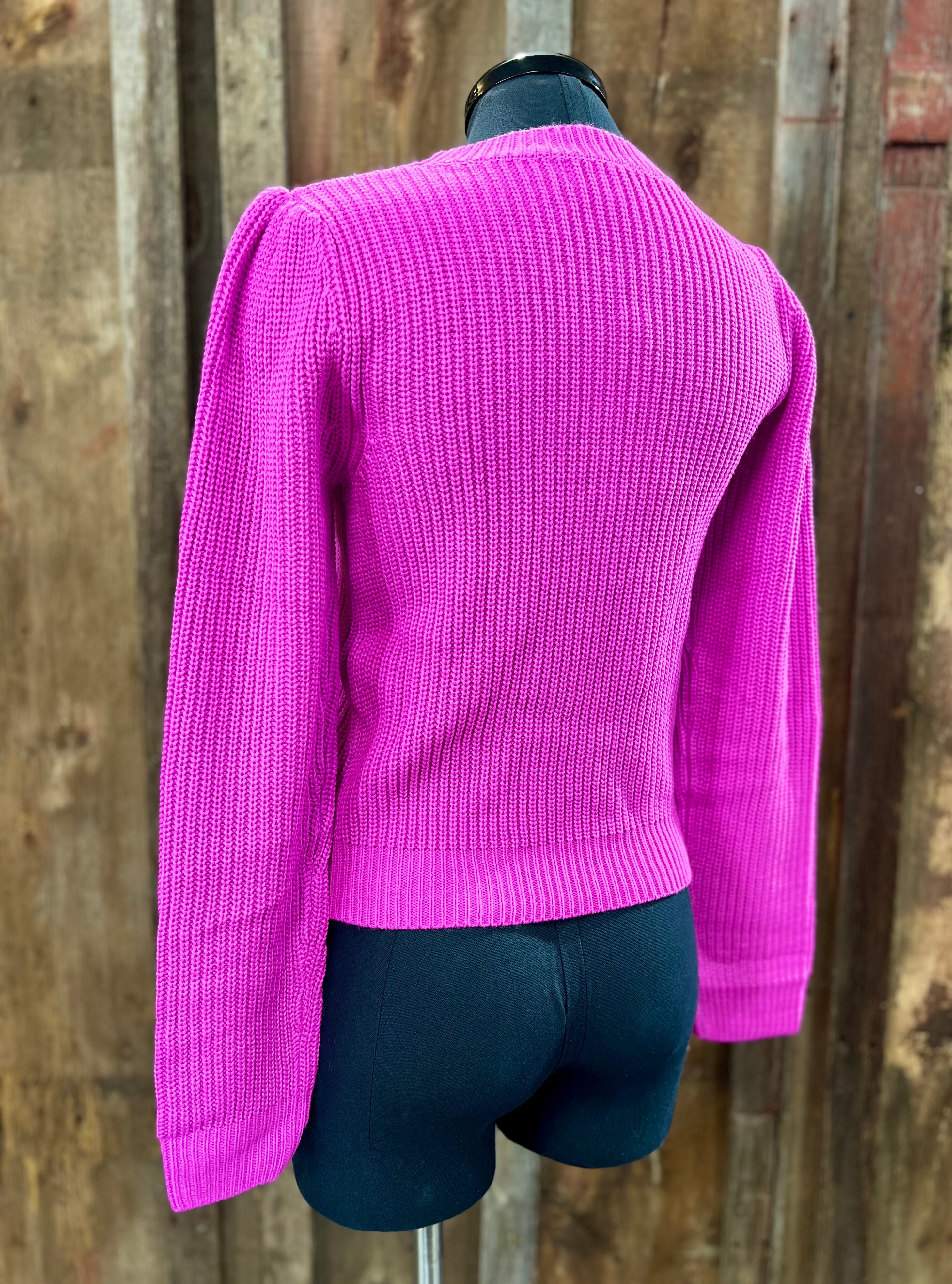 Fuchsia Crew Neck Knit Sweater