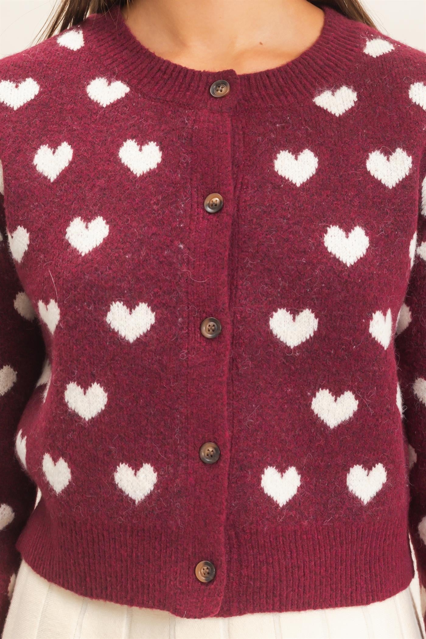 W Heart Cardigan- Dark Cherry
