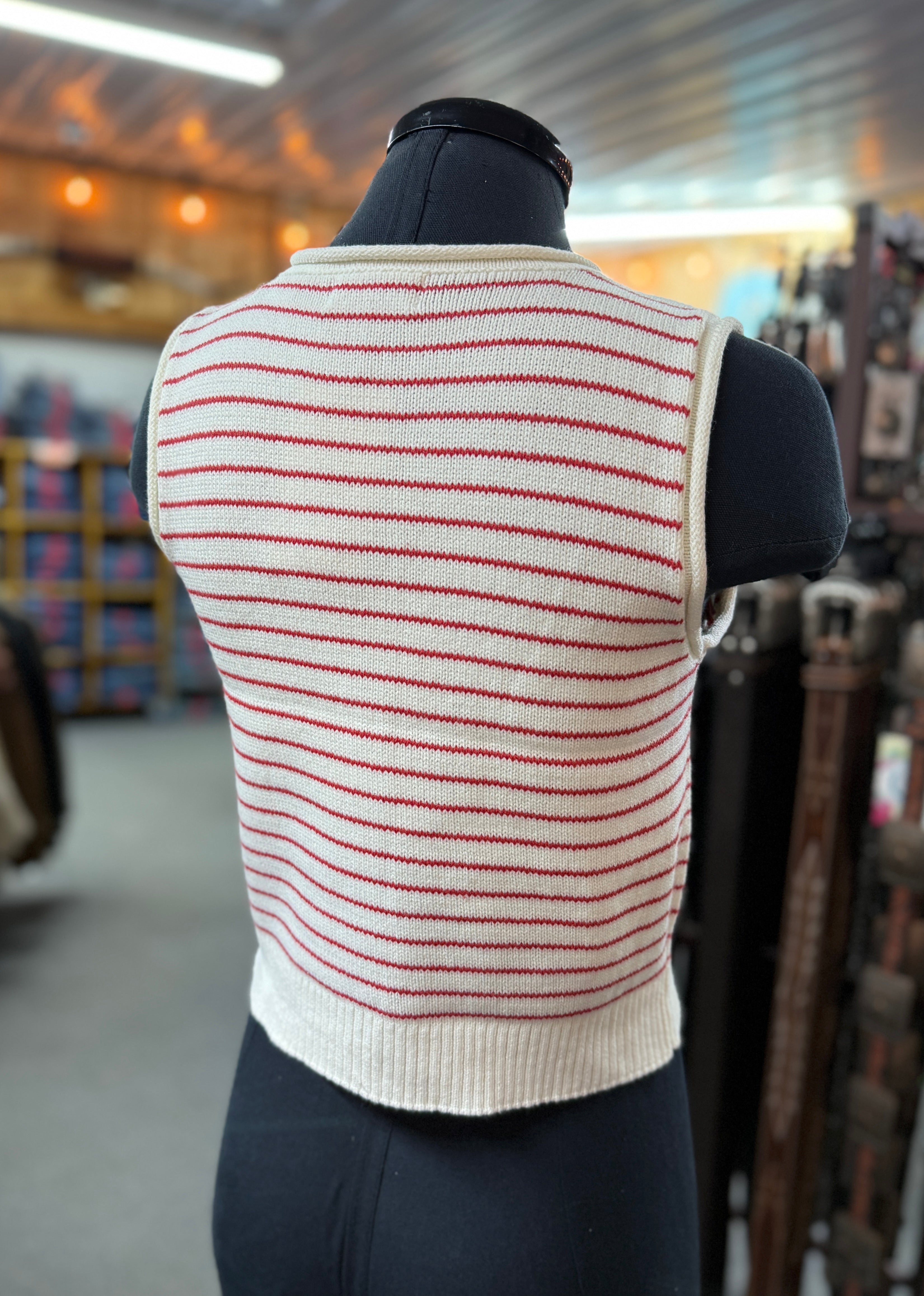 Ivory Stripe Knit Button Up Vest