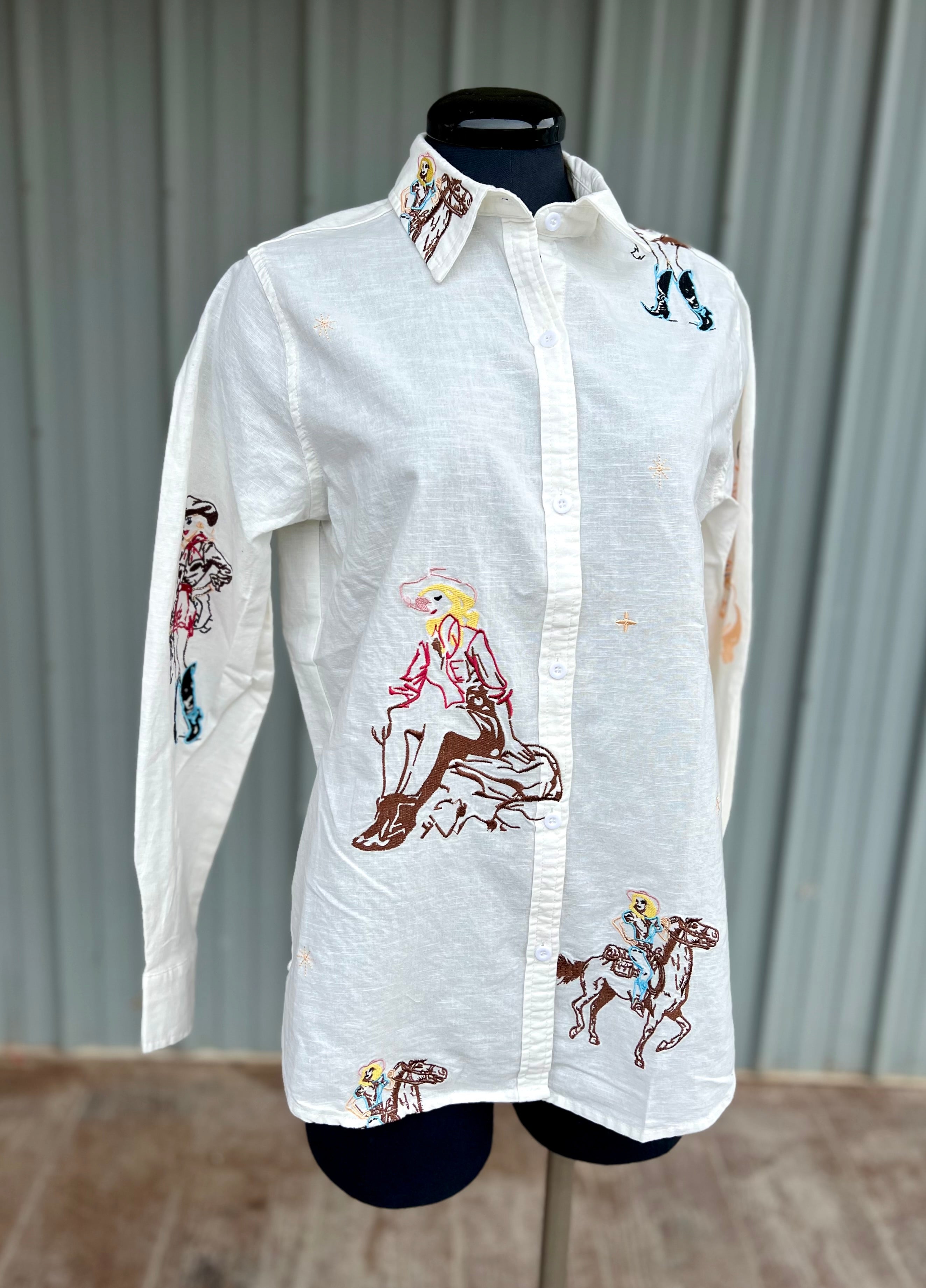 Pinup Embroidered Button Down Shirt