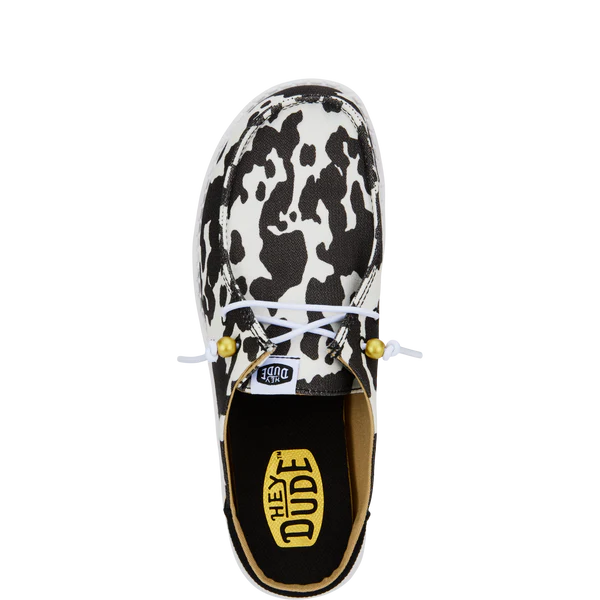 Hey Dude Wendy Slip Classic White/Black Cow Print Shoes