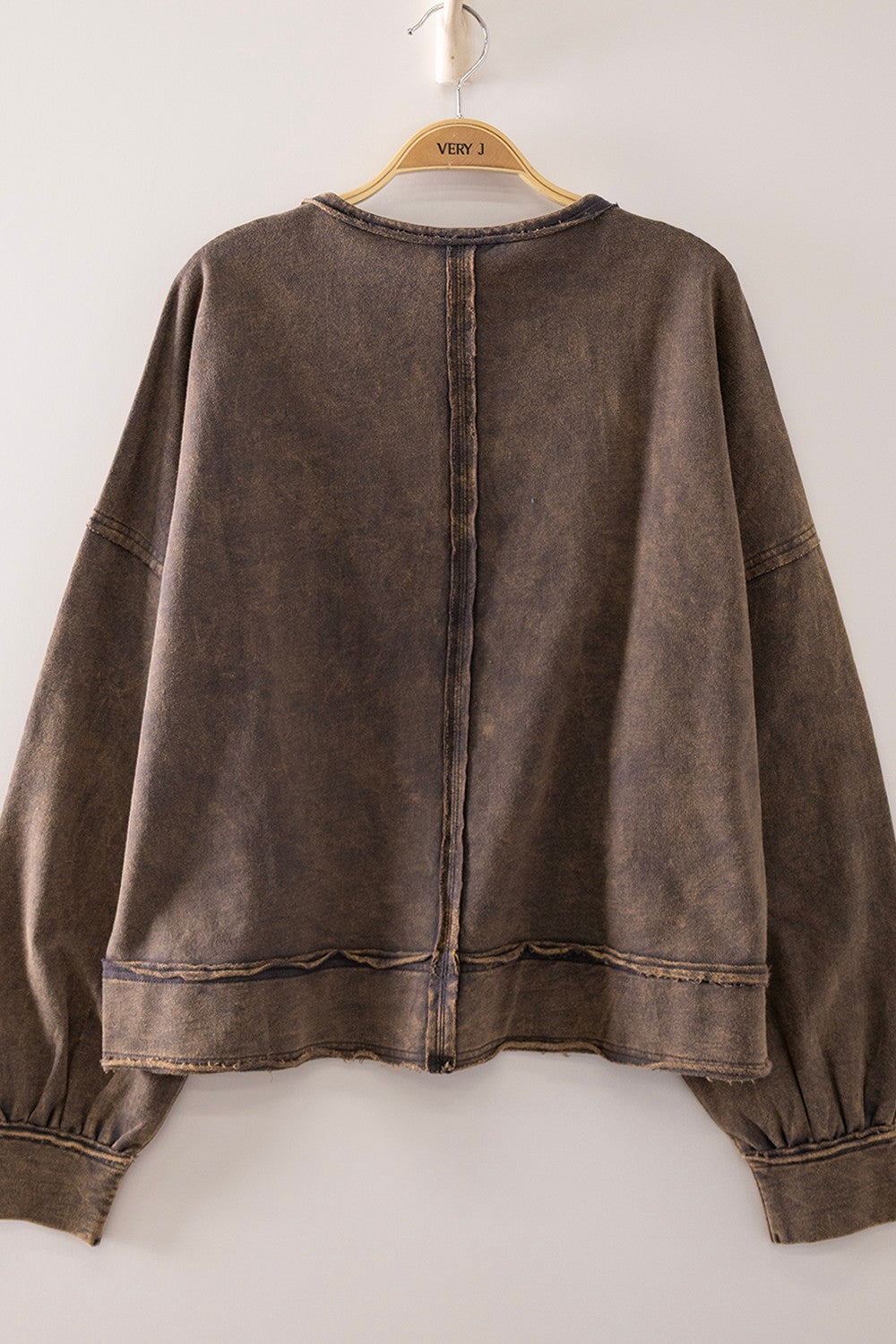 W Vintage Washed Raw Edge Top- Black