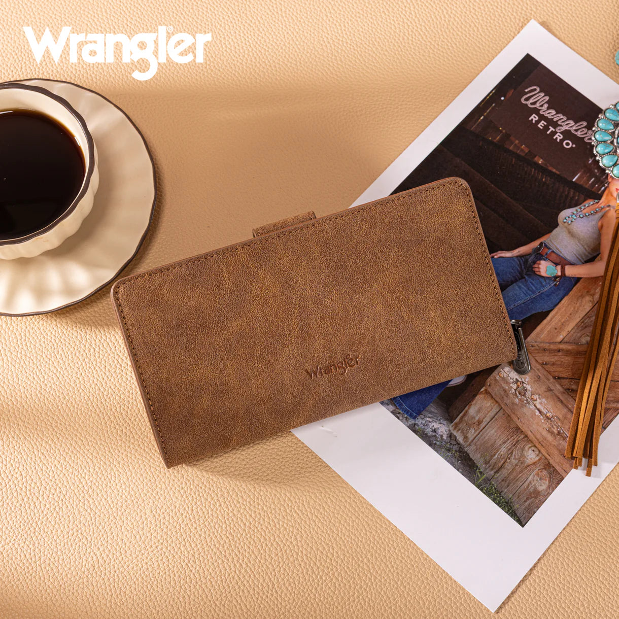 Wrangler Brown Tooled Wallet