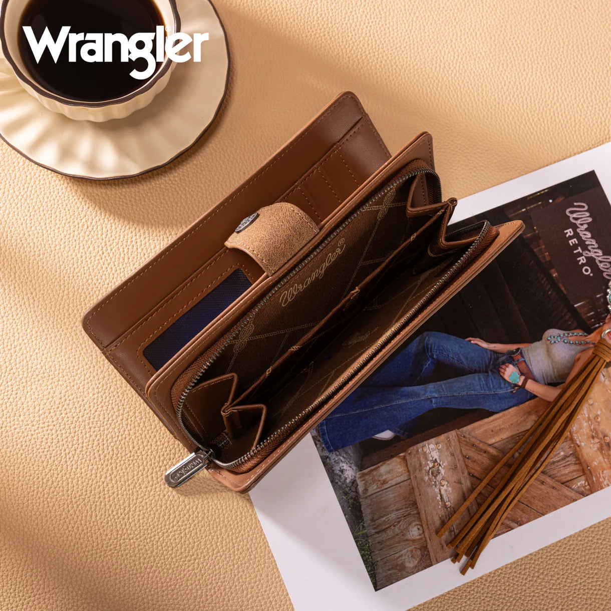 Wrangler Brown Tooled Wallet