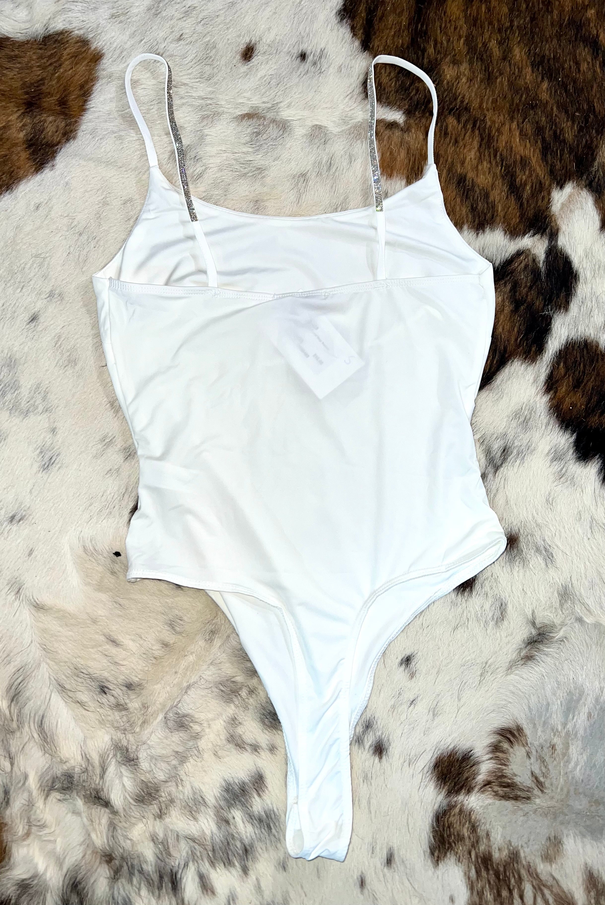 Crystal Strap Bodysuit in White