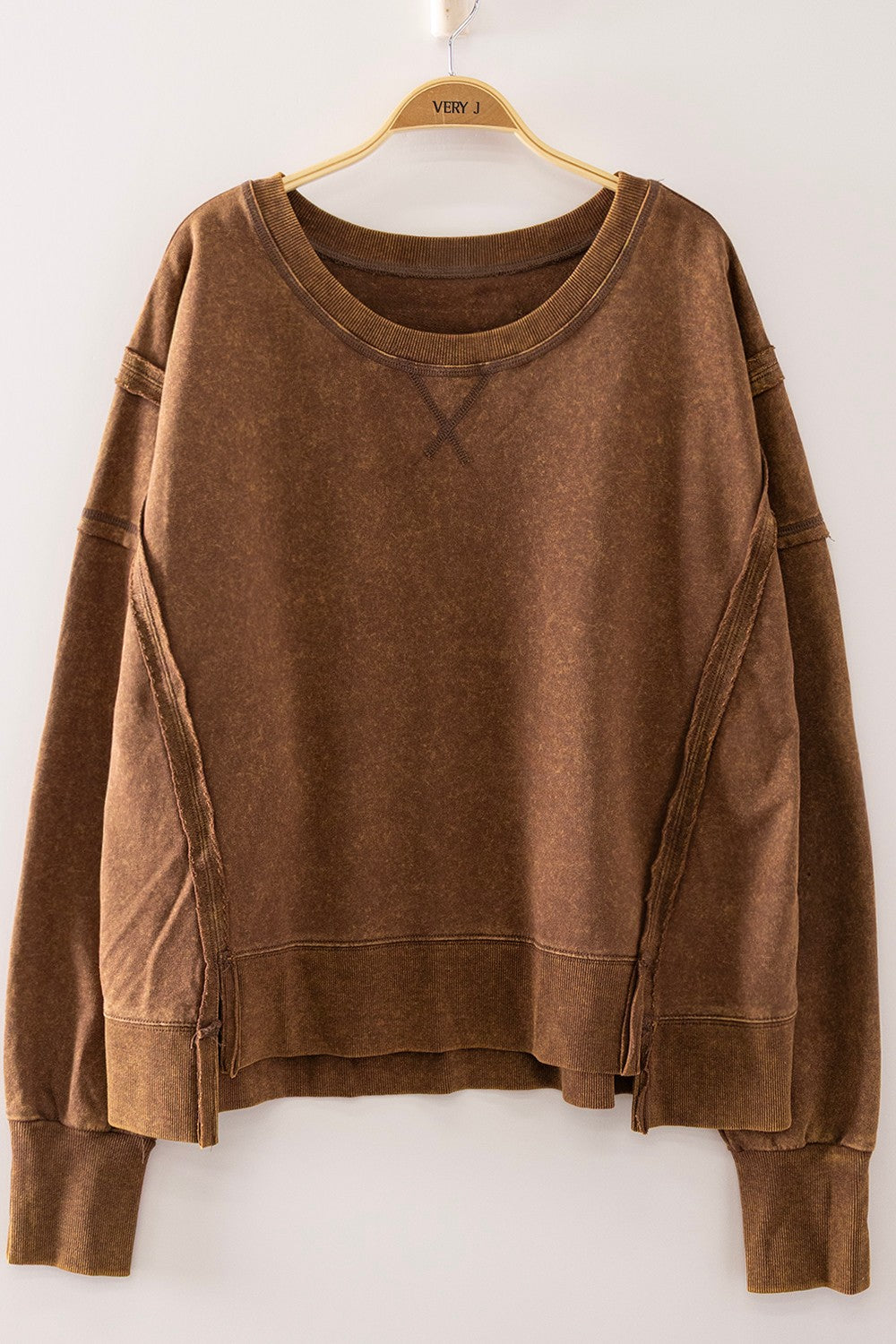 W Vintage Washed Sweatshirt- Chocolate
