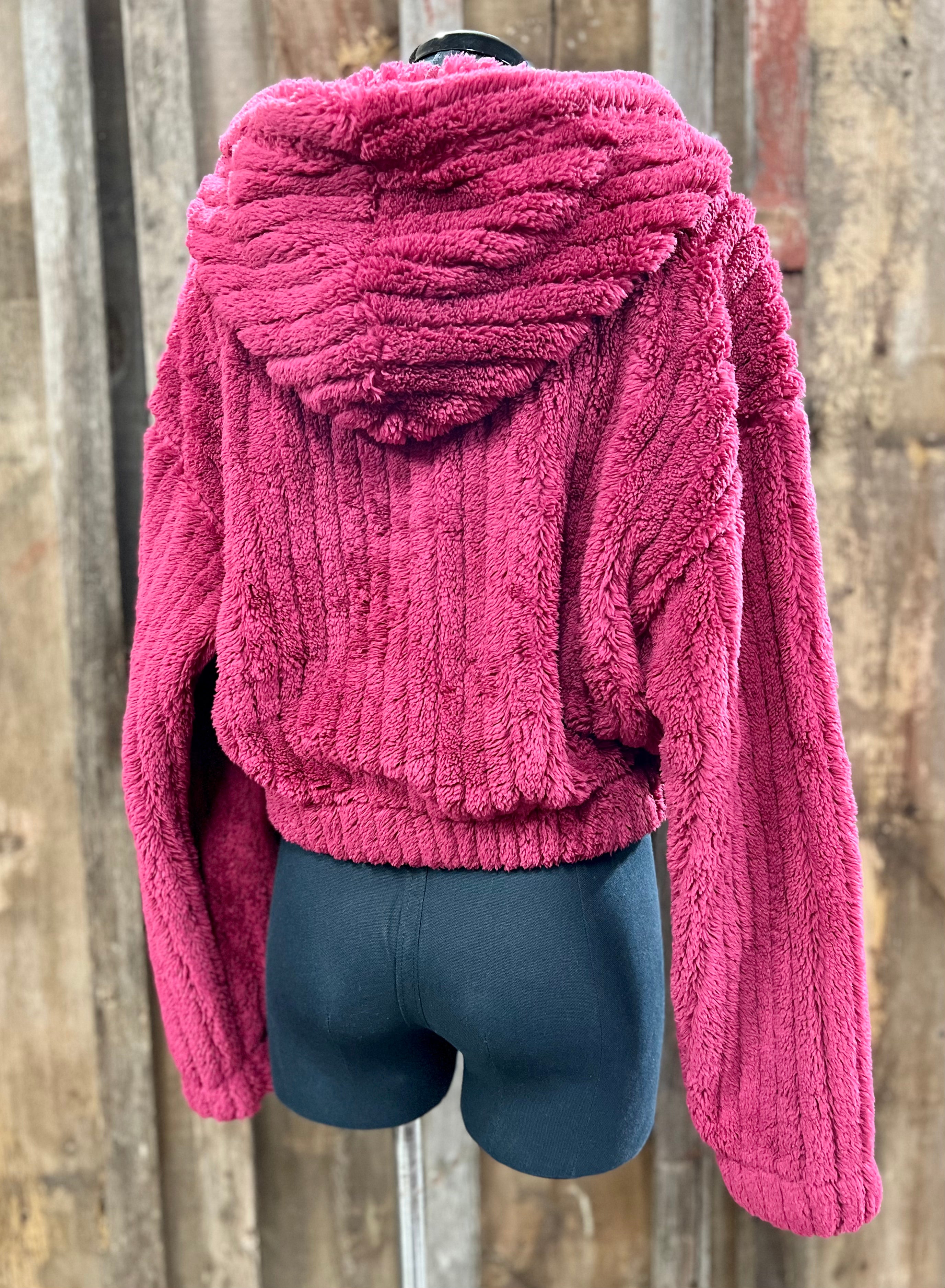 Raspberry Zip Up Sweater with Hood