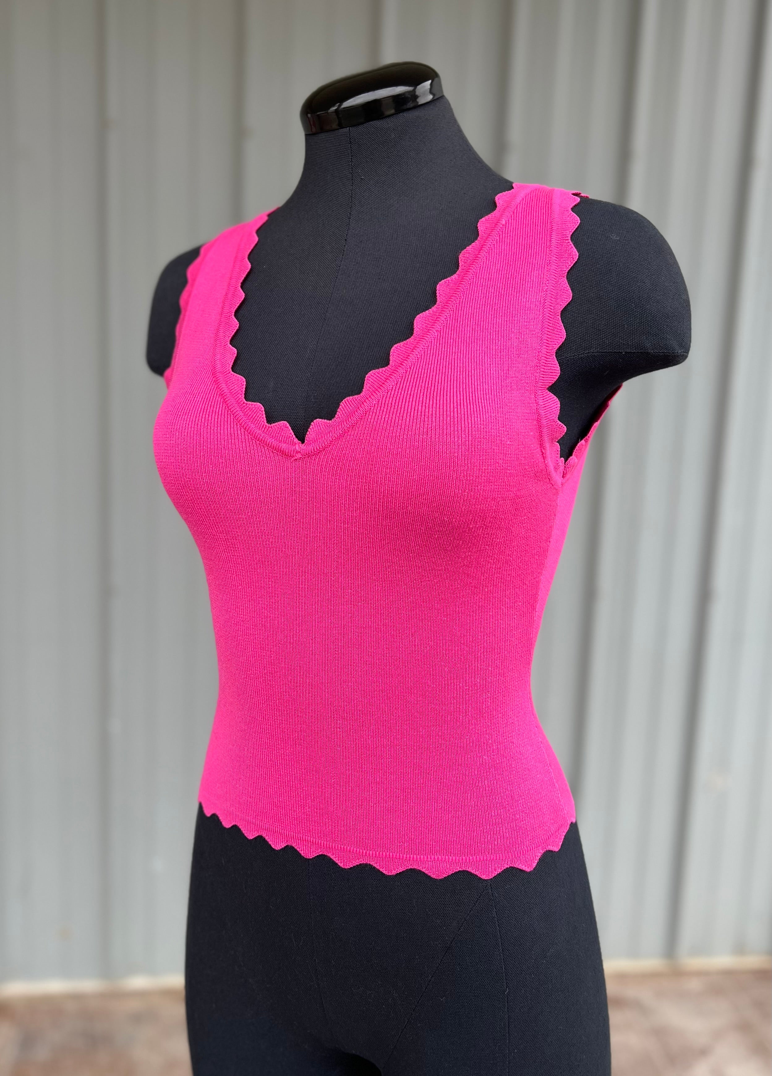 Scalloped Knit Tank Top in Pink