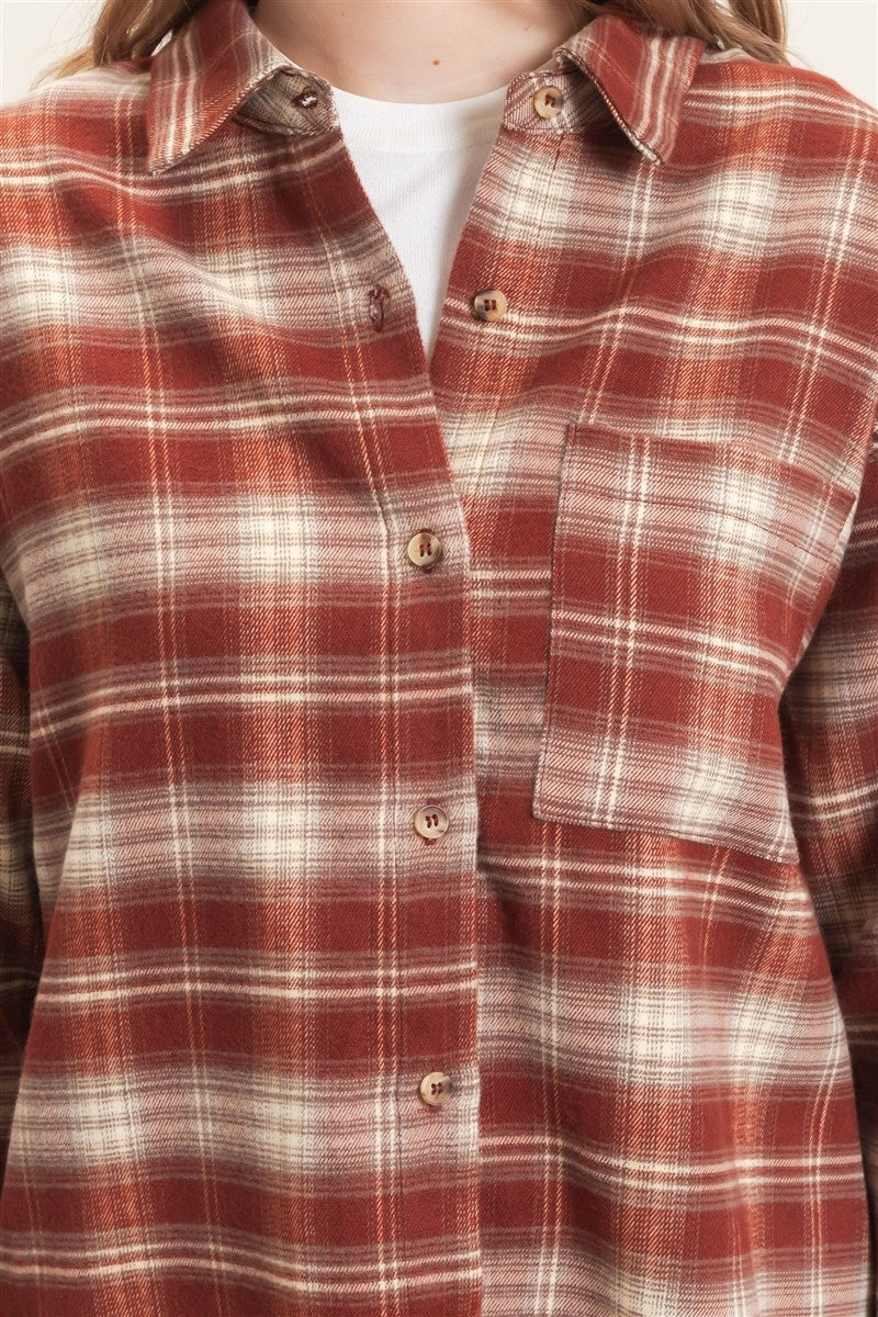 W Plaid Button-up Shirt-Rust