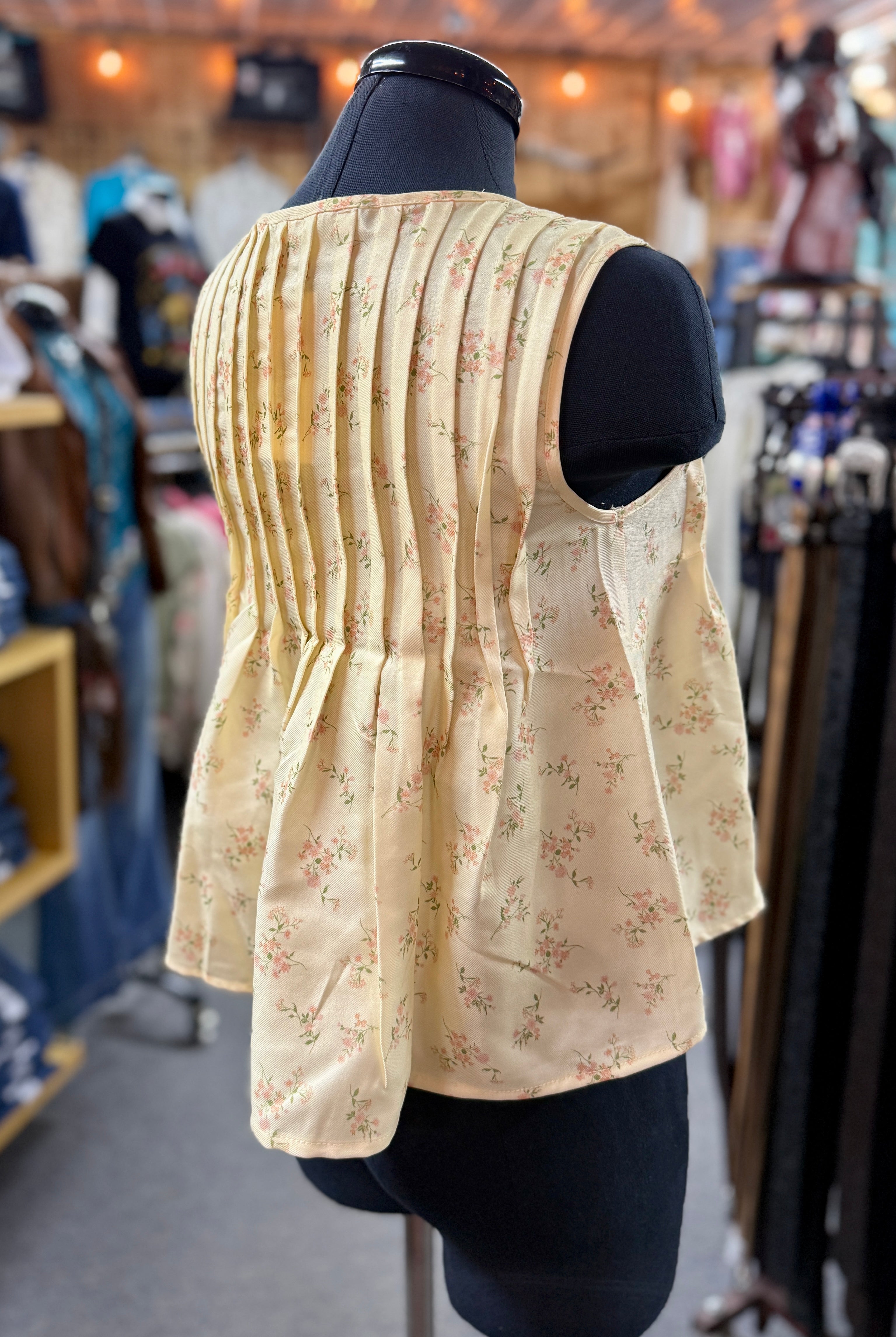 Yellow Floral Pleated Tie Top