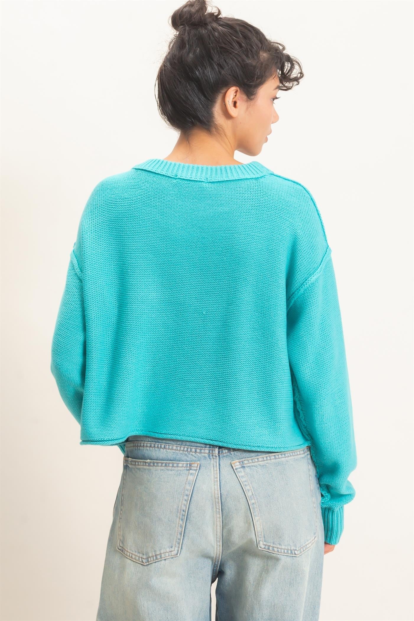 W Oversized Sweater- Turquoise
