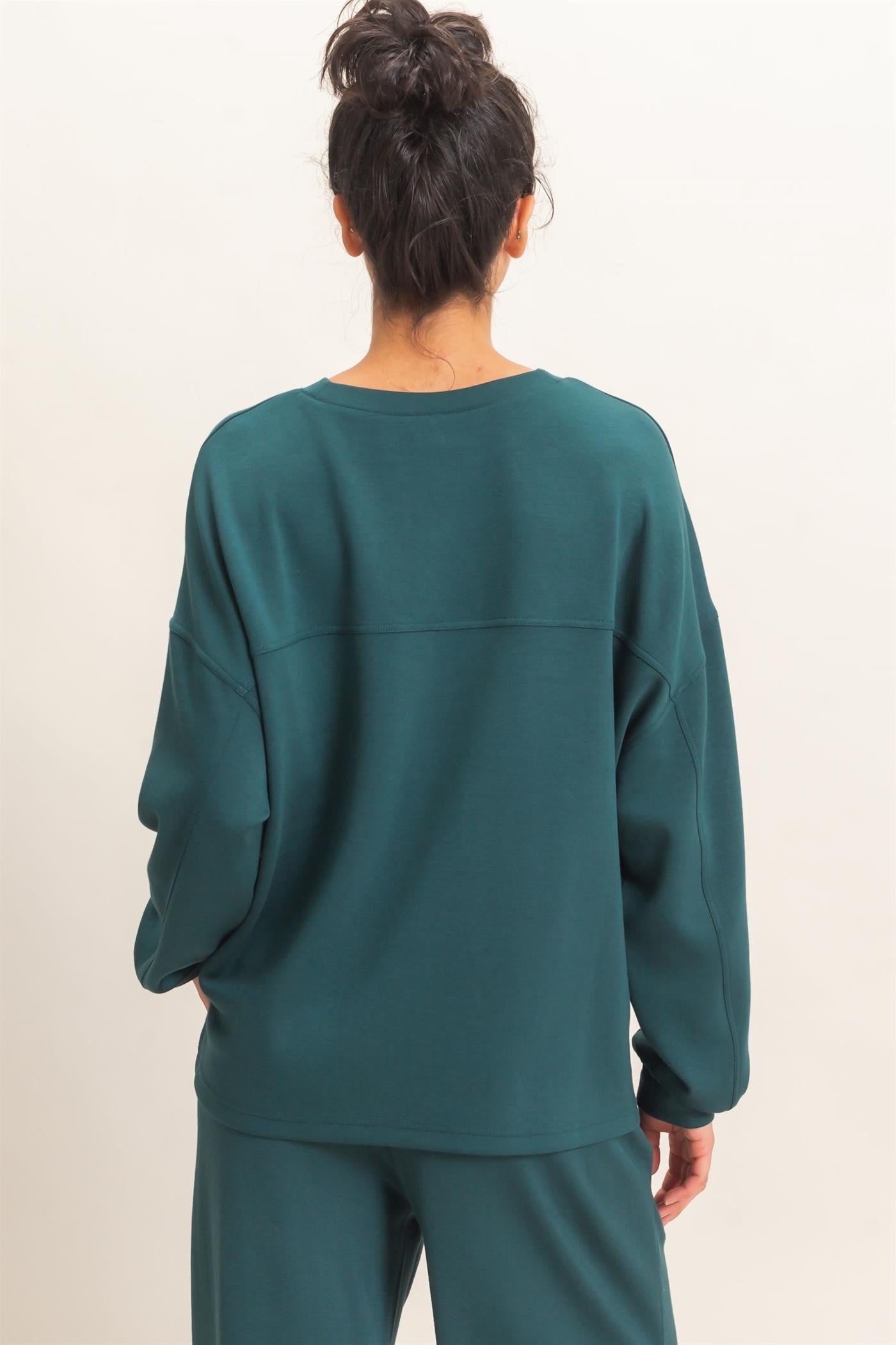W Oversized Crewneck Sweatshirt-Deep Green