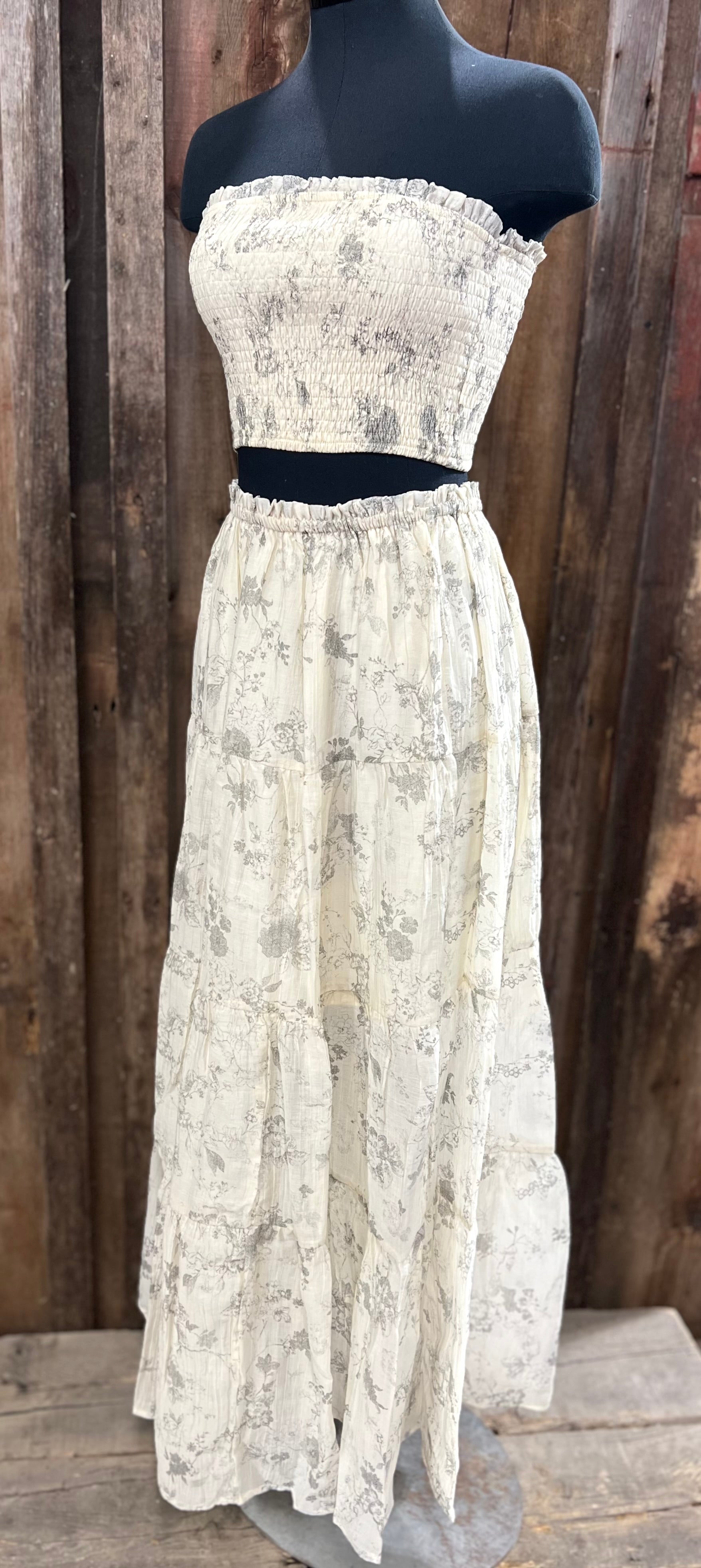 Ivory Floral Ruffle Skirt Set