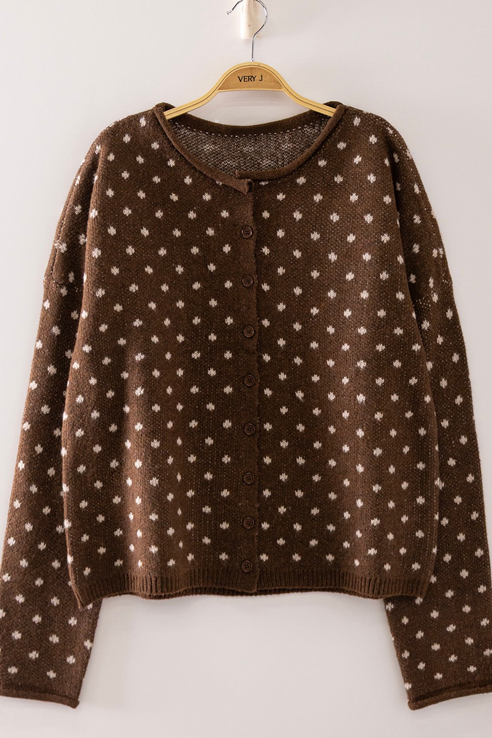 W Sweet Dot Knit Cardigan-Choco